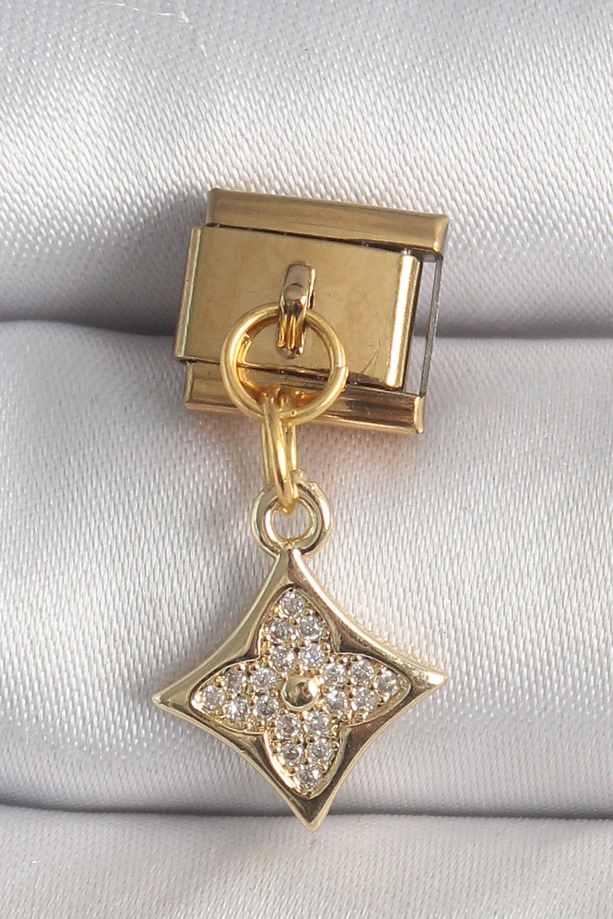 NEZADE STORE 316L Çelik Gold Renk Sallantı Zirkon Taşlı Çiçek İşlemeli Nomination Charm - TJ-BC1355