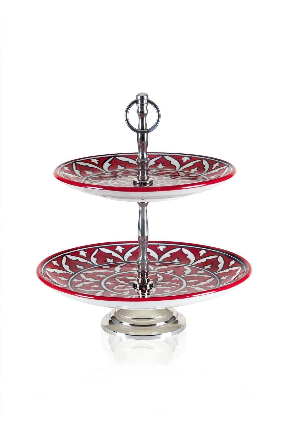 GUNES ZUCCACIYE Corallo 2 Katlı Kek Pasta Servisi Kırmızı 27x22x31