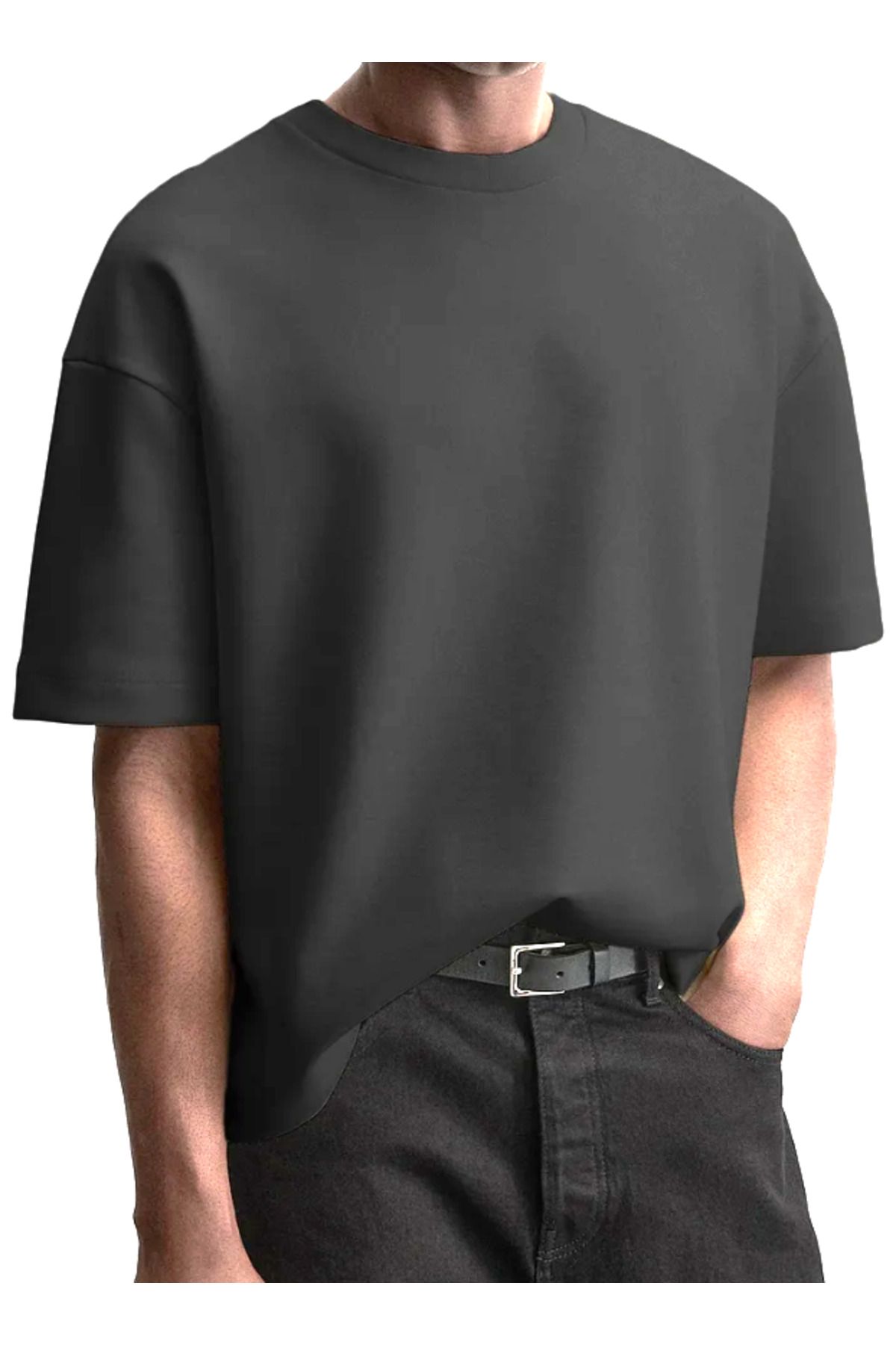 VivaJoy Erkek Antrasit %100 Pamuklu Bisiklet Yakalı T-shirt