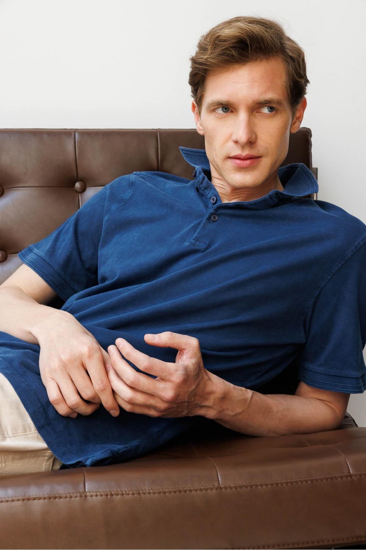 Desen Triko Erkek Polo Yaka T-shirt Lacivert