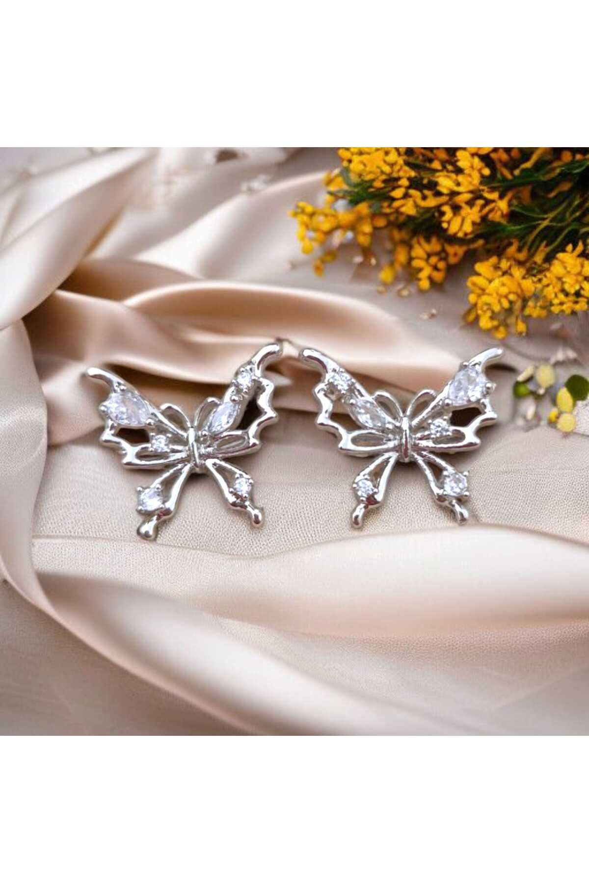 feyza collection Zirkon Taşlı Kelebek VIP Çelik Küpe