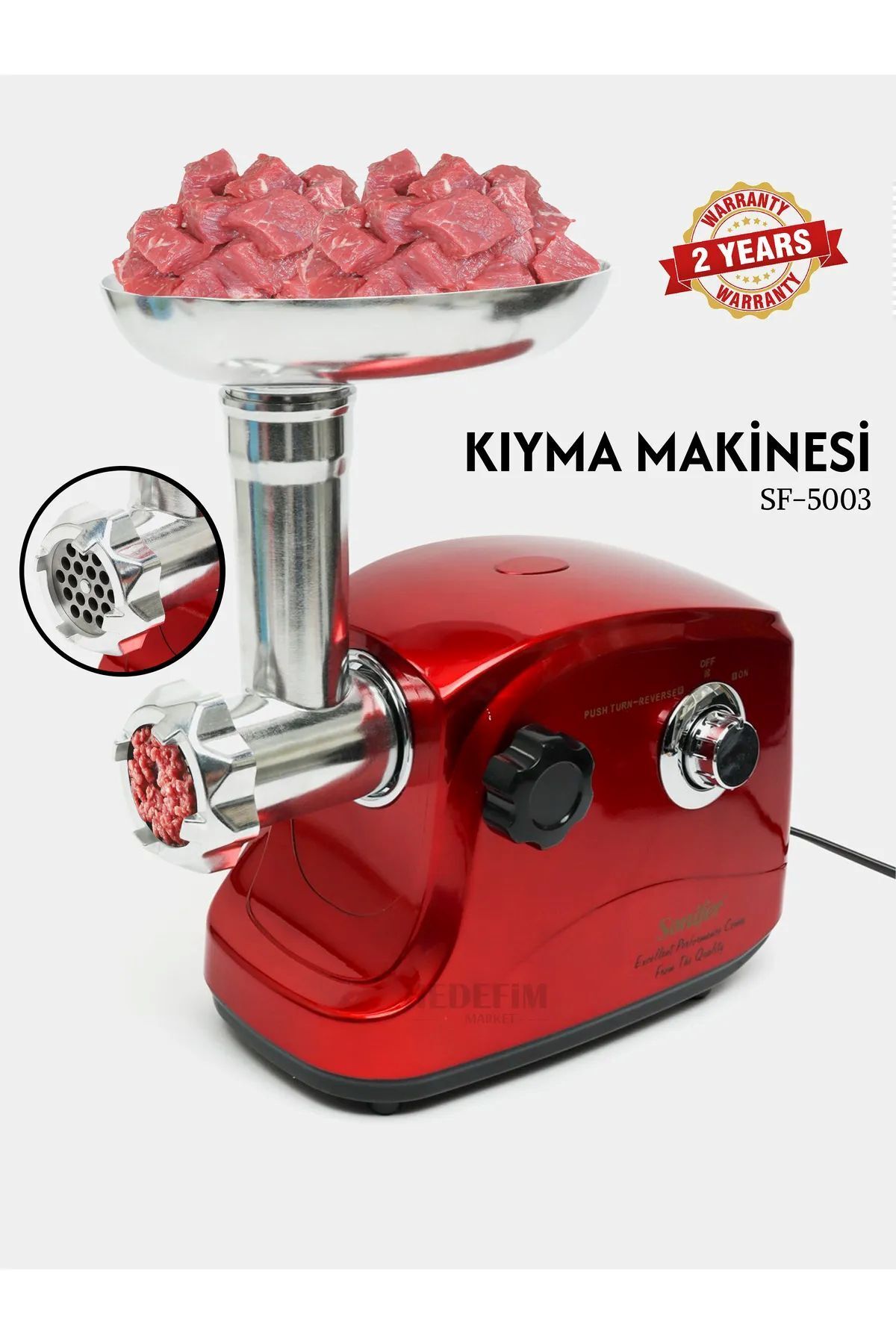 Sonifer SF-5003 Ultra Teknoloji 1500 W Et Kıyma Makinesi Sucuk - İçli Köfte Aparatı Hediyeli-2 YIL GARANTİLİ