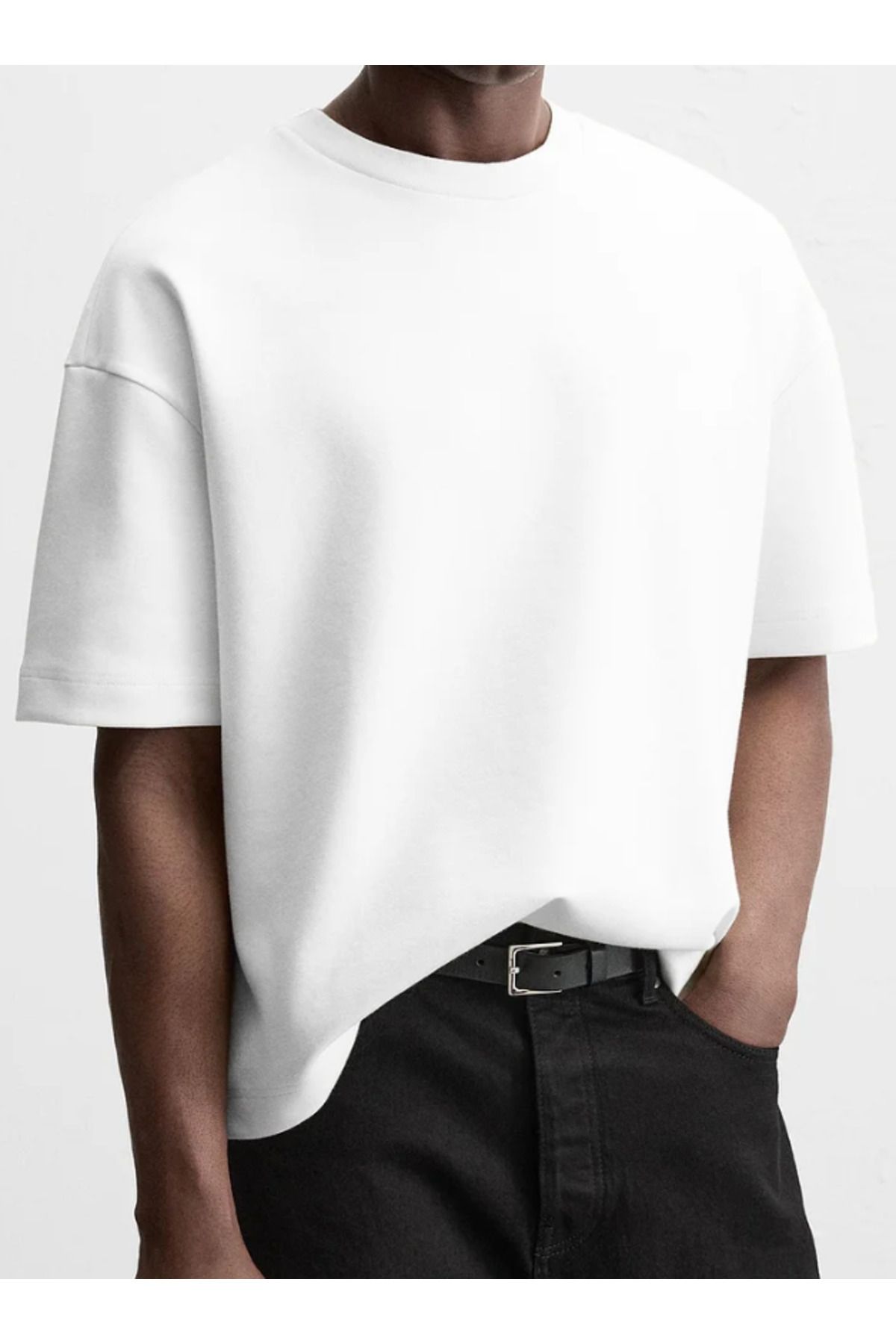 VivaJoy Erkek Beyaz %100 Pamuklu Bisiklet Yakalı T-shirt