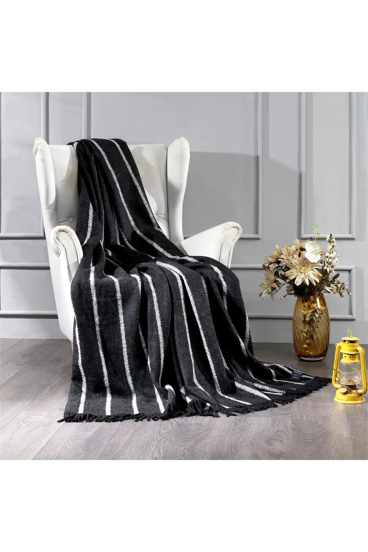 ELLE HOME Çizgi Tek Kişilik Battaniye - Beyaz