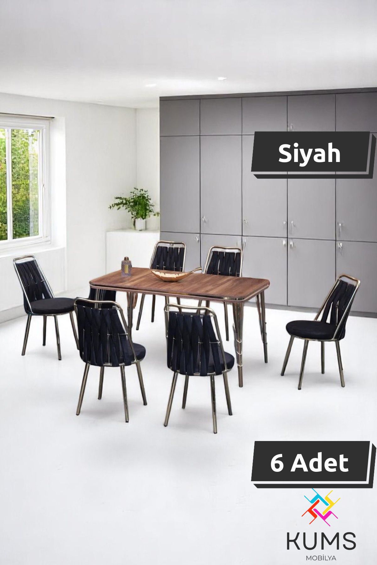 KUMS Violet Sarmaşık Masa Sandalye Takımı – 80 x 140 Sabit Masalı, 6 Kişilik, Örgü Sandalye
