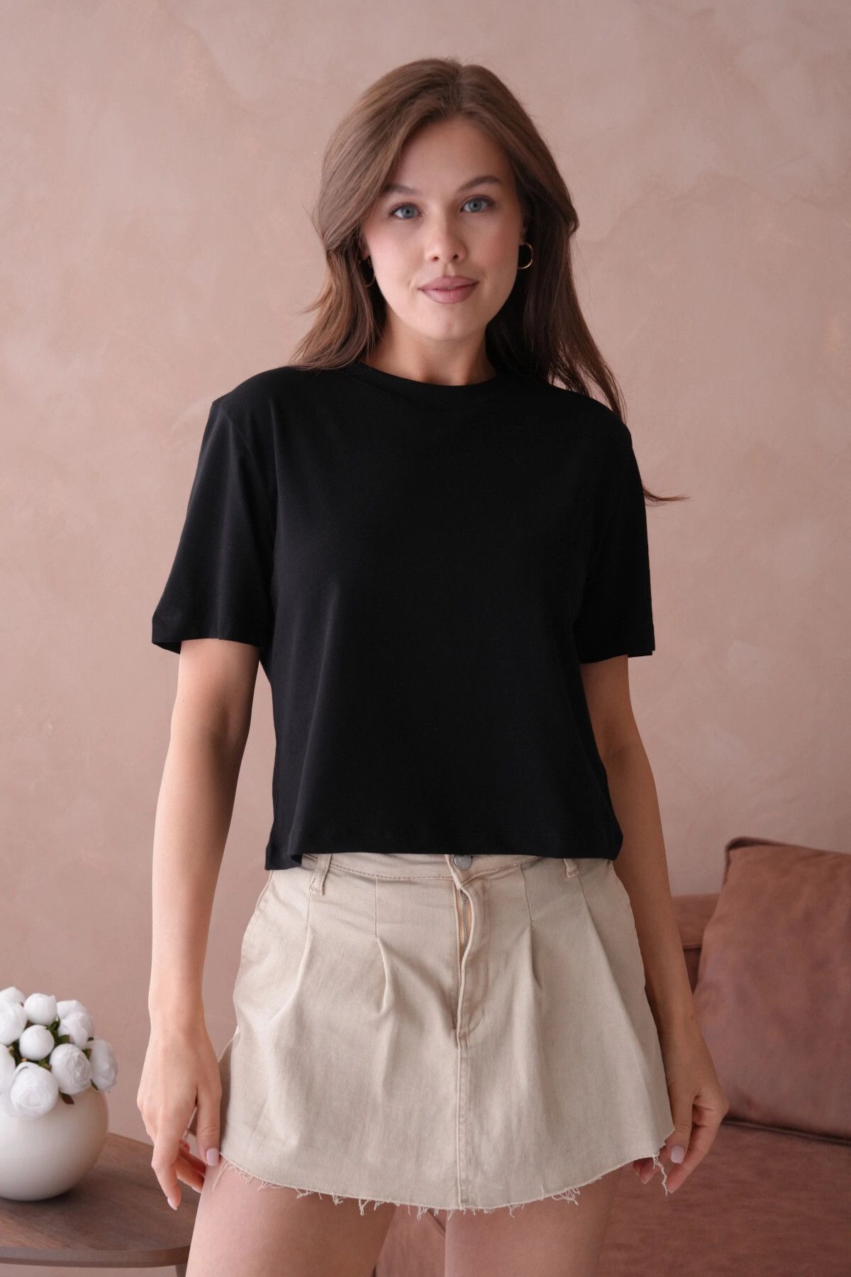 Park Karon Siyah Kısa Kol Basic T-Shirt