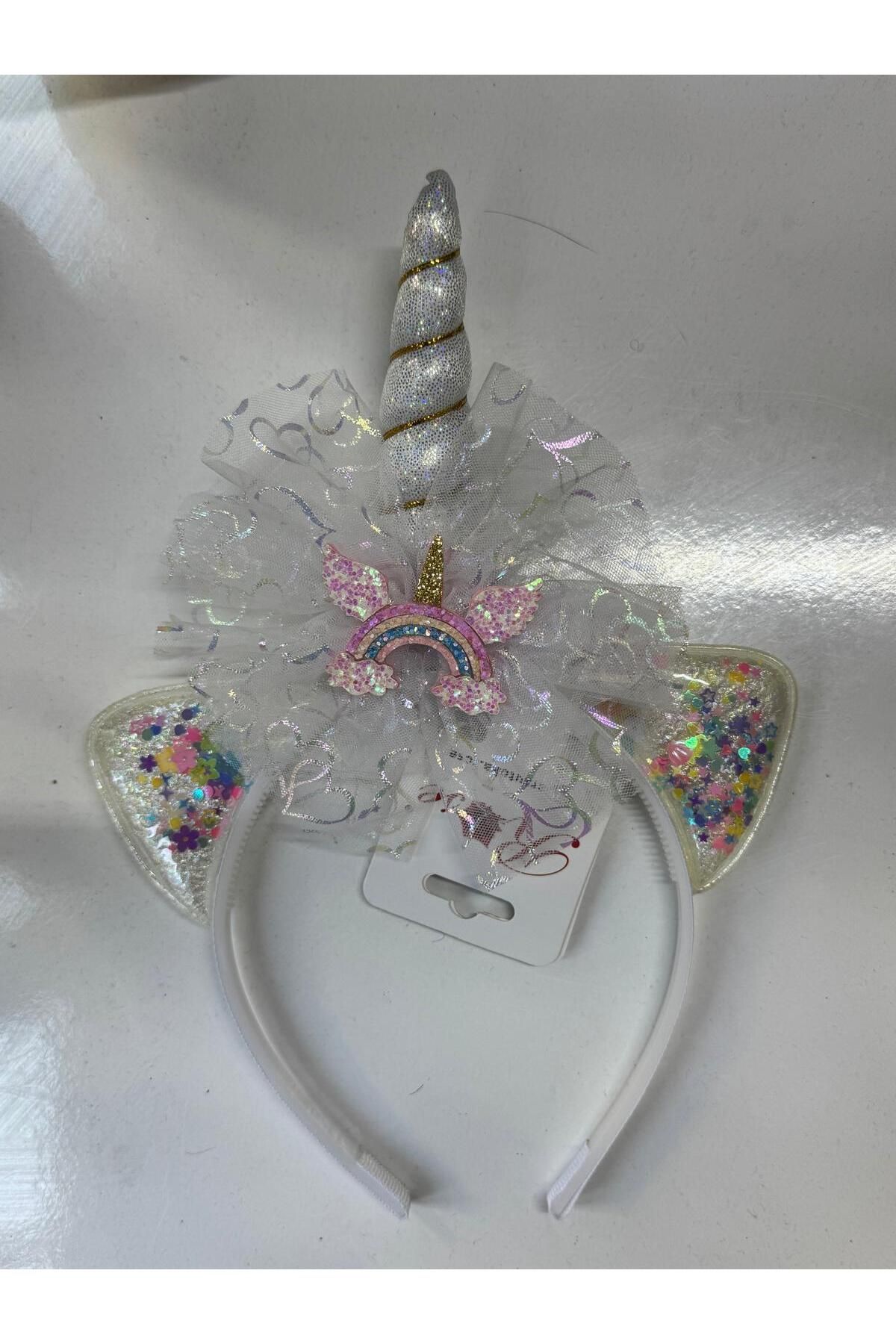 Motebarn Wear Kız Çocuk Unicorn Tütü Gökkuşağı Taç Beyaz