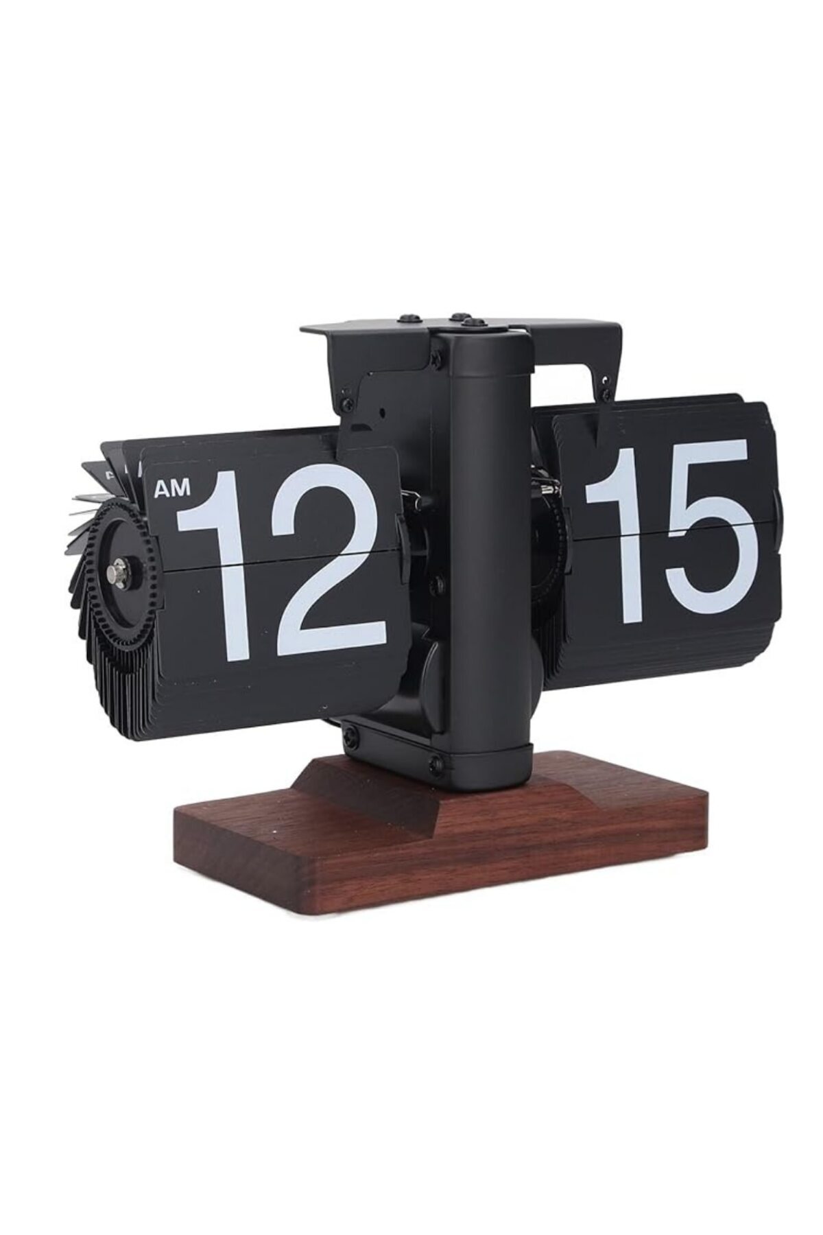 MACVI-Macvi® automatic flip clock for desk, large numbers, elegant, battery powered, wooden stand 1