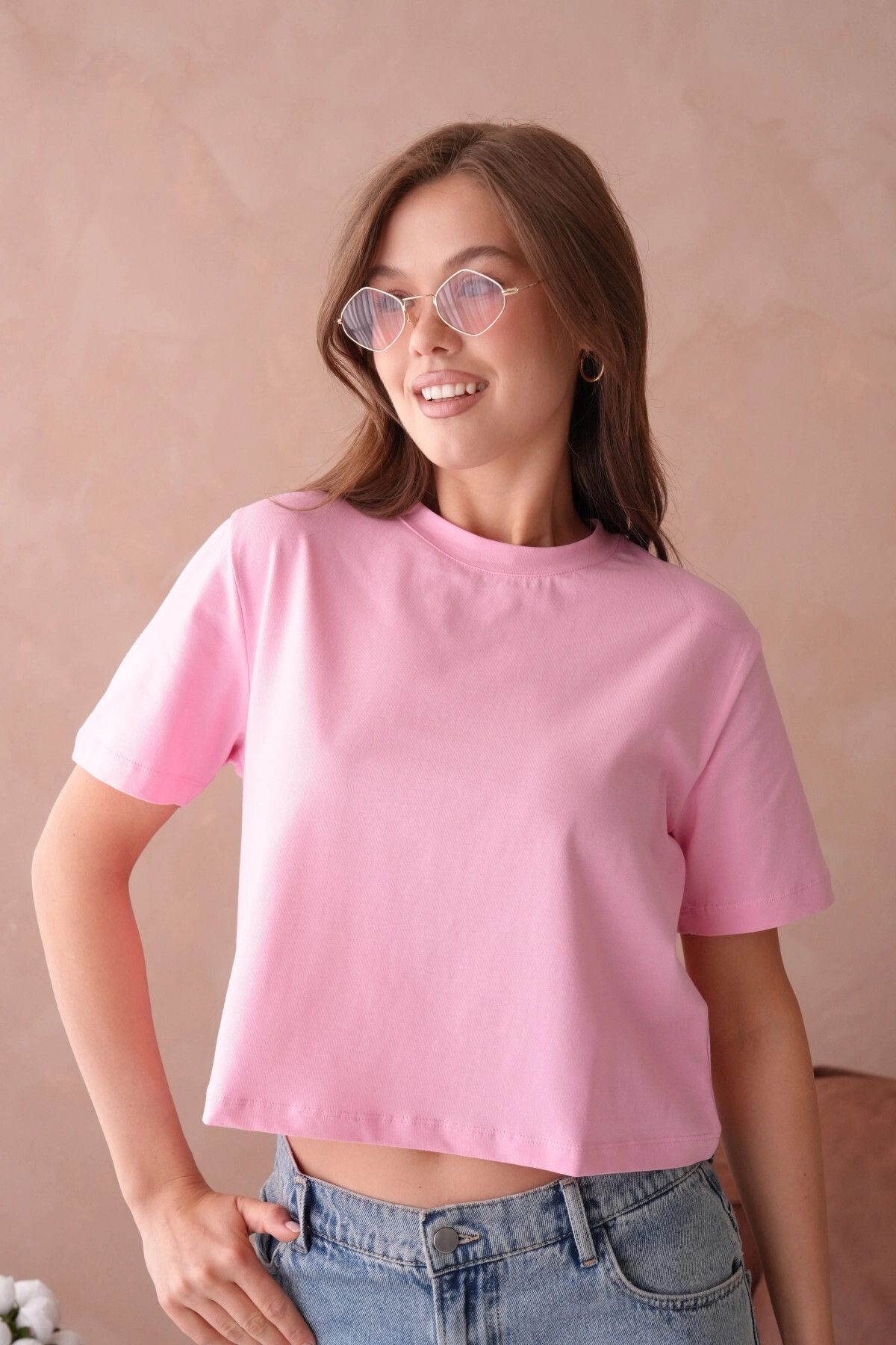 Park Karon Pembe Kısa Kol Basic T-Shirt