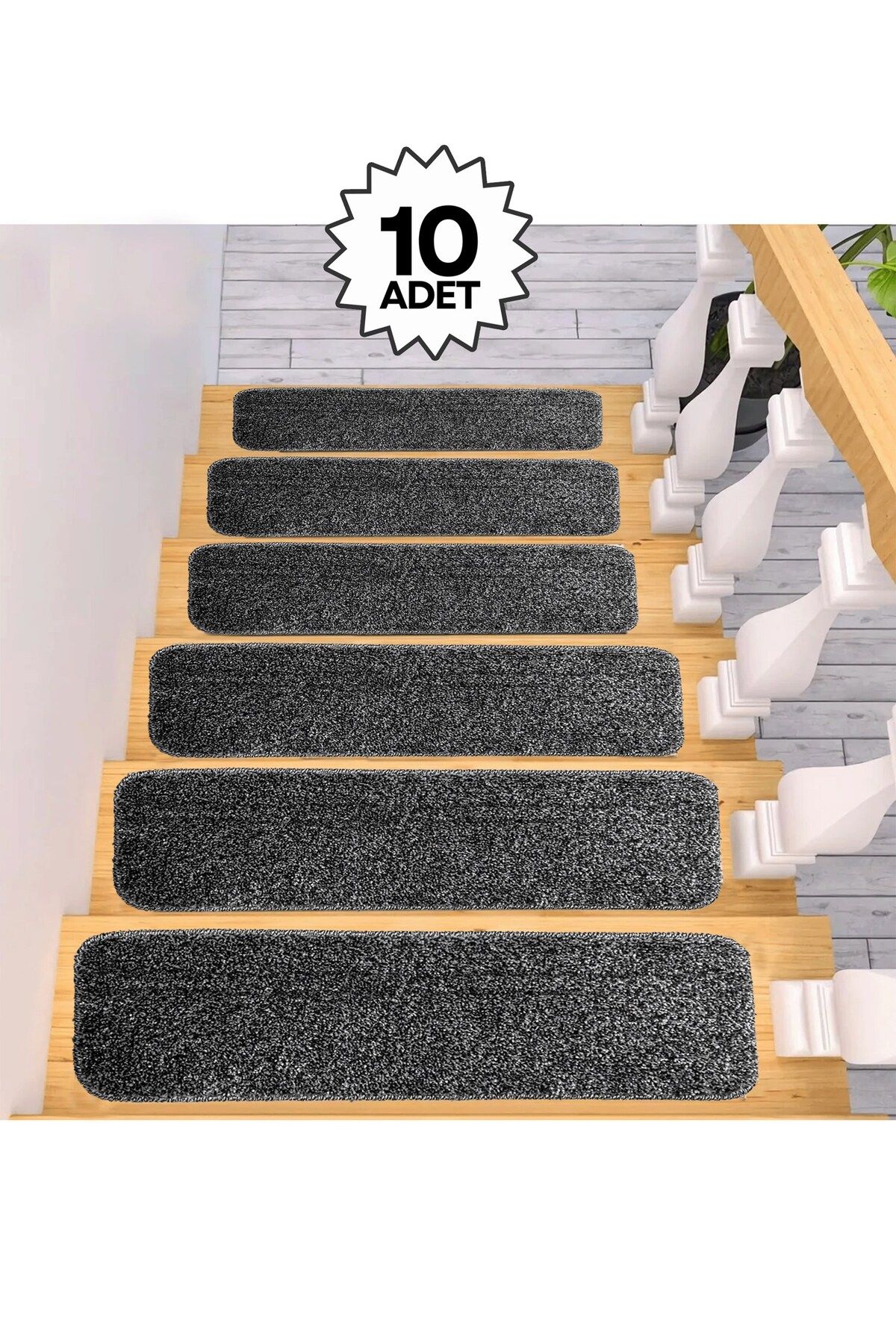 EUROBANO 10 Adet Kaymaz Taban Yıkanabilir 20x65 cm Merdiven Halısı / PP
