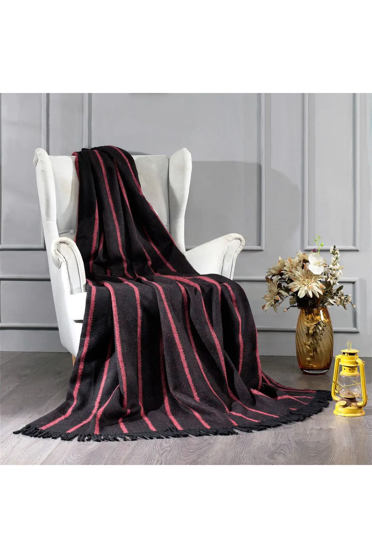 ELLE HOME Çizgi Tek Kişilik Battaniye - Kırmızı