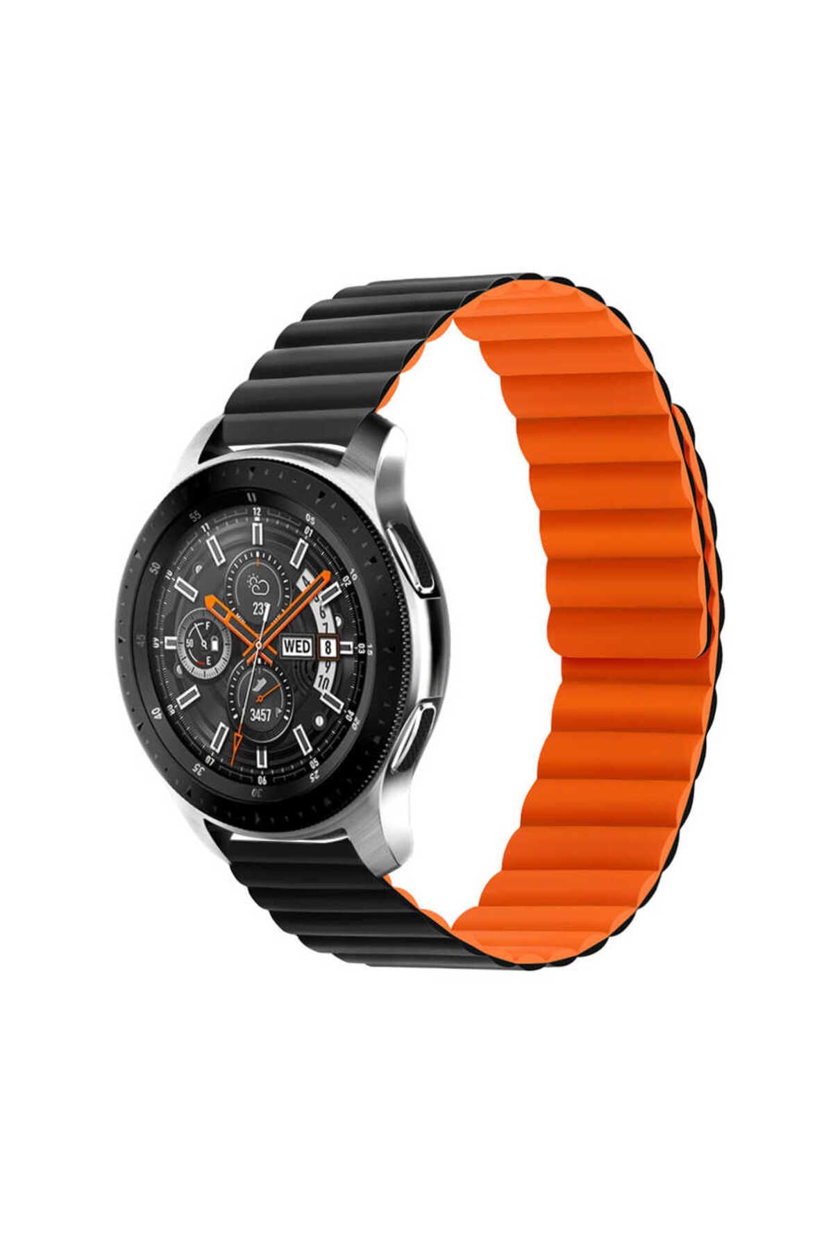 HİGUERA Galaxy Watch 42mm Uyumlu KRD-52 HGEA Kordon-Siyah-Turuncu