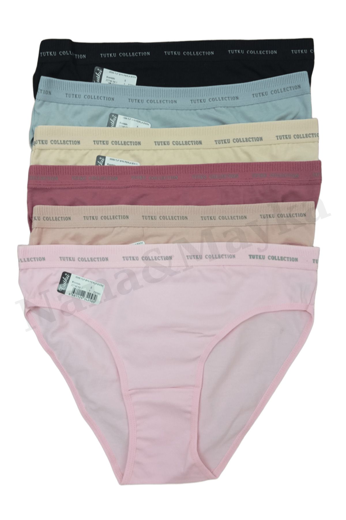 Nana & Mayka Moda 6'lı Tutku Kadın Pamuklu Beli Yazılı Lastikli Bikini Külot Karışık Renk 0599 M-L