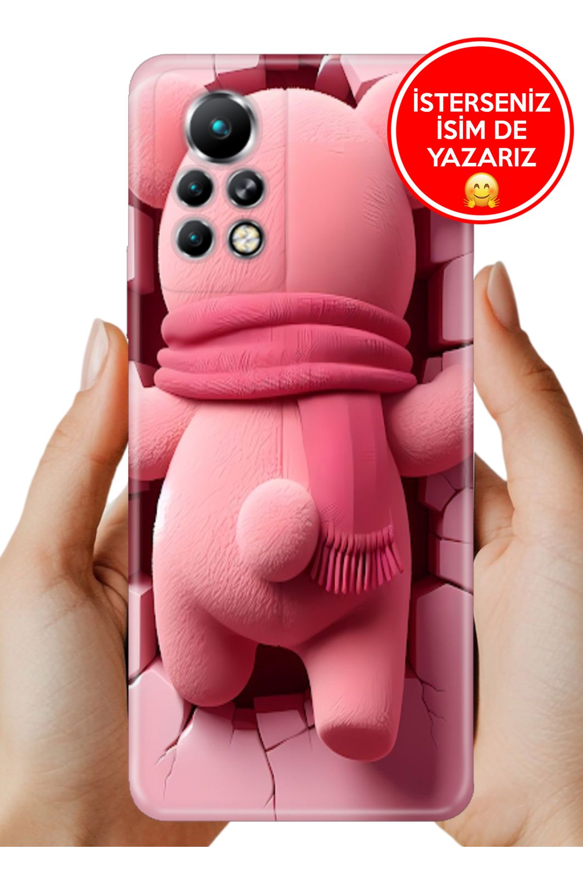 Cekuonline İnfinix Note 11 Pro X697 Kılıf Desenli İsimli / İsimsiz Silikon Pink-Bear