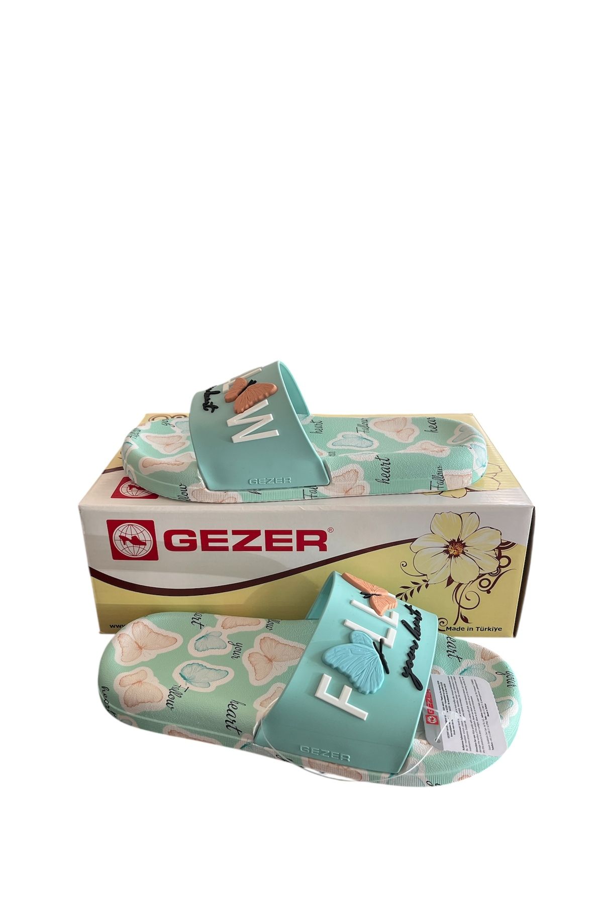 GEZER su yeşili kelebekli günlük plaj havuz terlik
