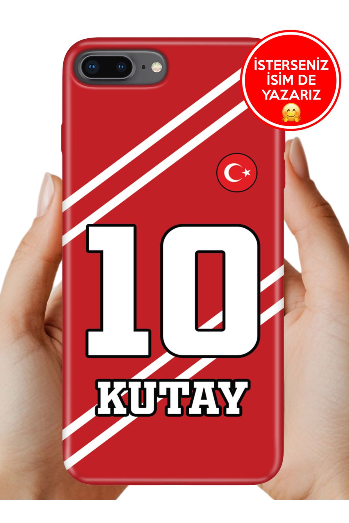 Cekuonline iPhone 7 Plus - 8 Plus Kılıf Kişiye Özel İsim Yazılı Forma Tasarım Silikon Çapraz Çizgili