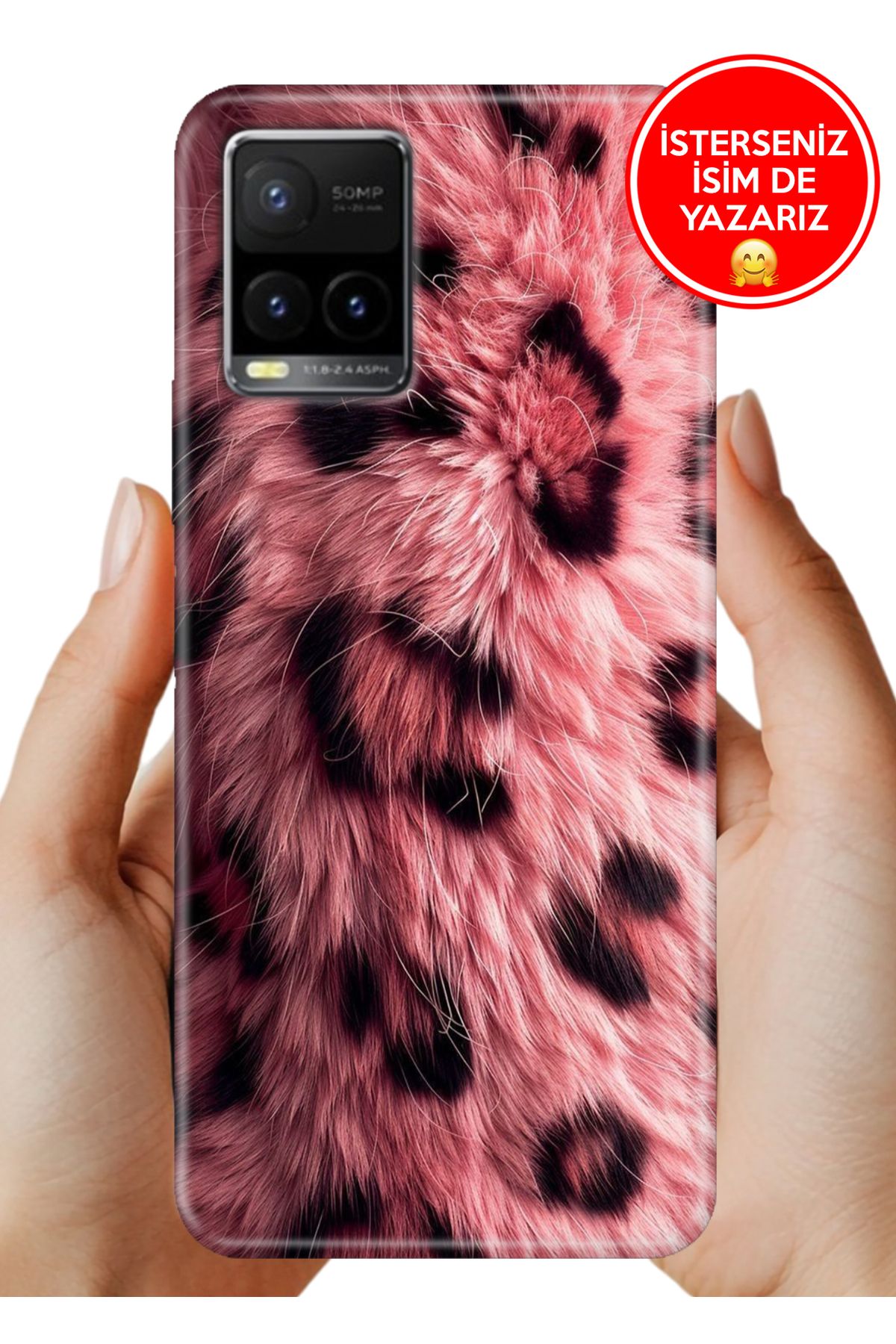 Cekuonline Vivo Y32 / Y33S Uyumlu Kılıf Desenli İsimli / İsimsiz Silikon Pembe Çitah