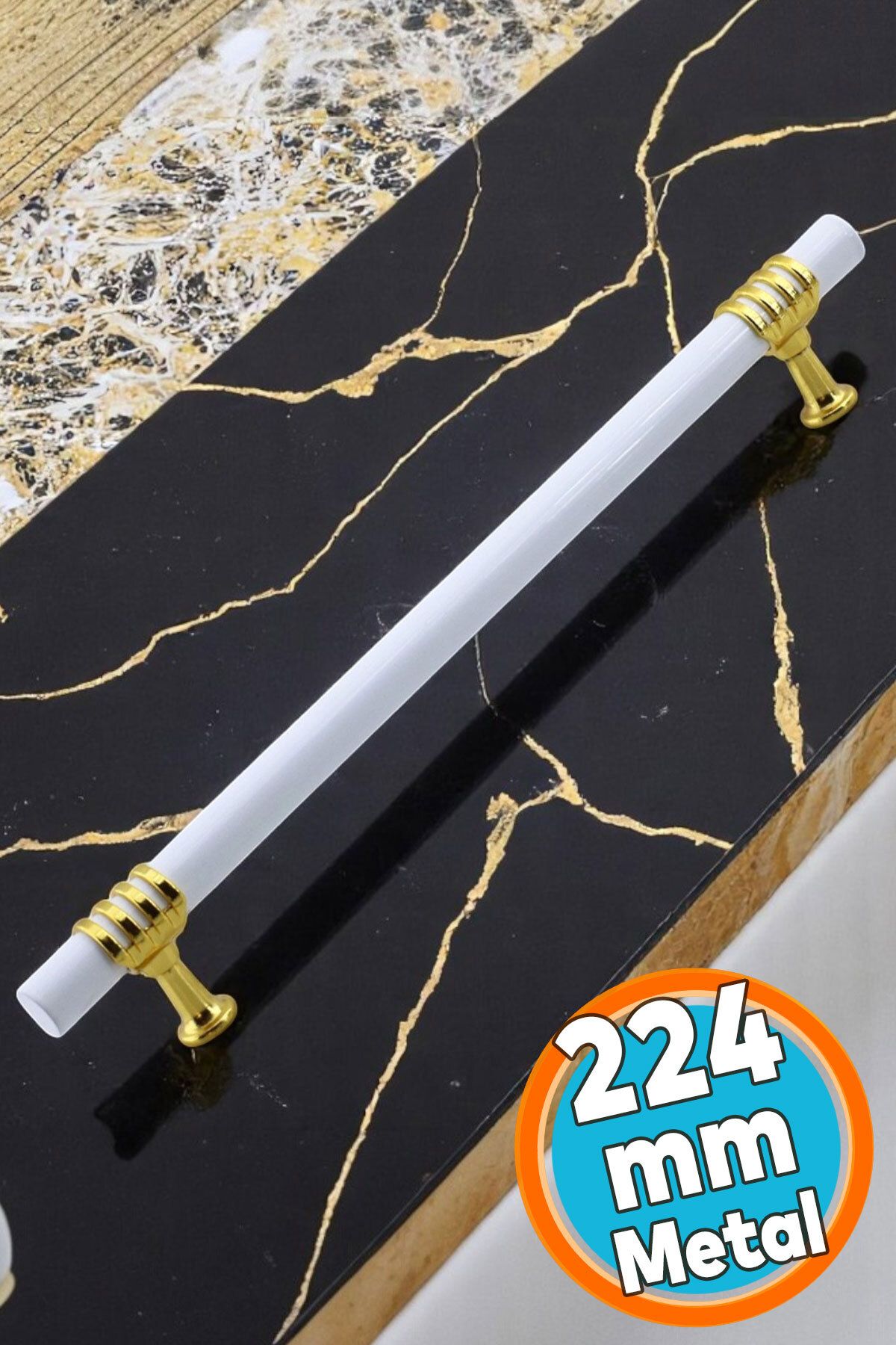 NZB Mobilya Mutfak Dolabı Çekmece Dolap Kulpları Kapak Kulpu Kulbu Beyaz Altın 224 mm Metal Kulp(22.4 cm