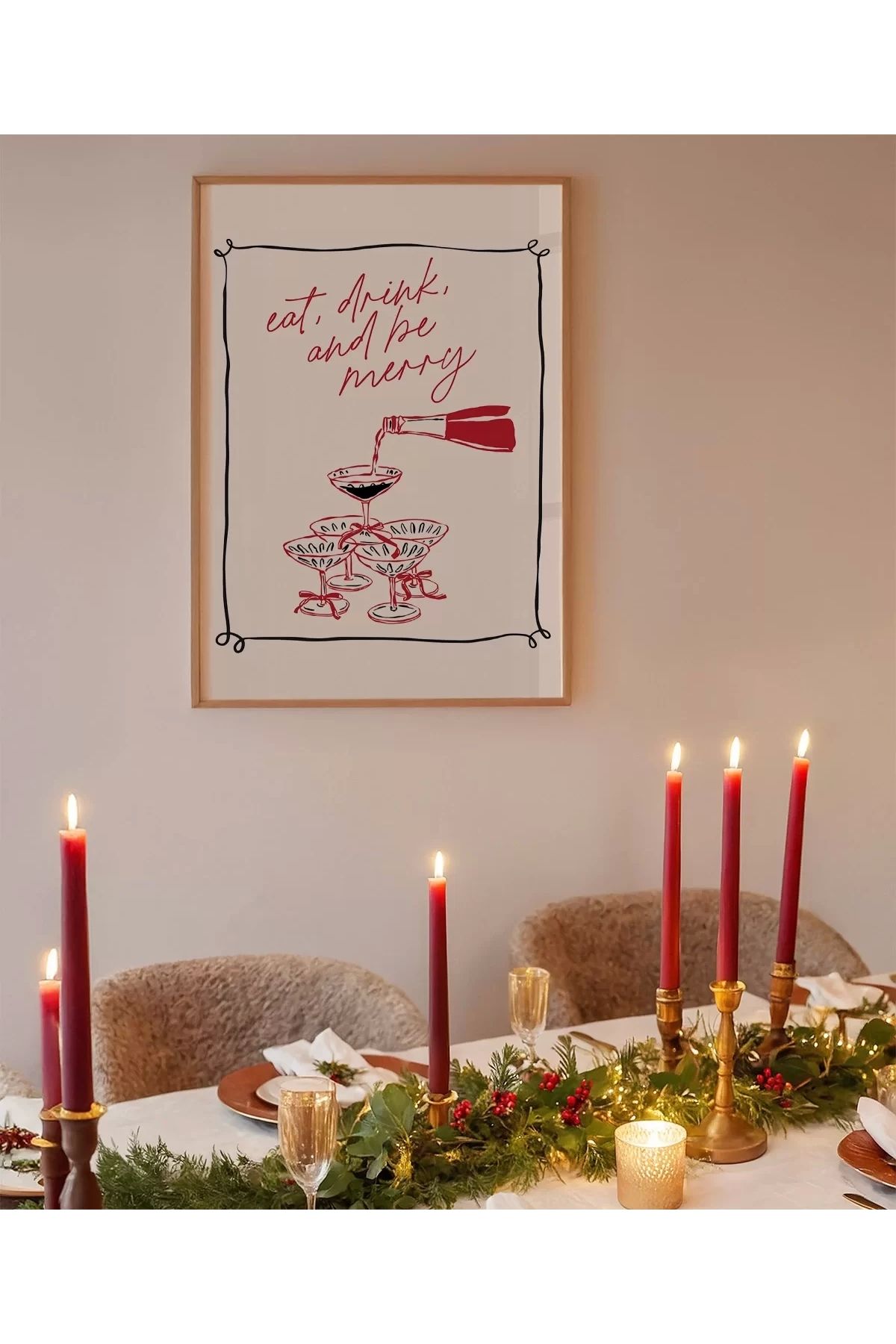 VOGLOO Çerçevesiz Poster Şık Yılbaşı Sofrası