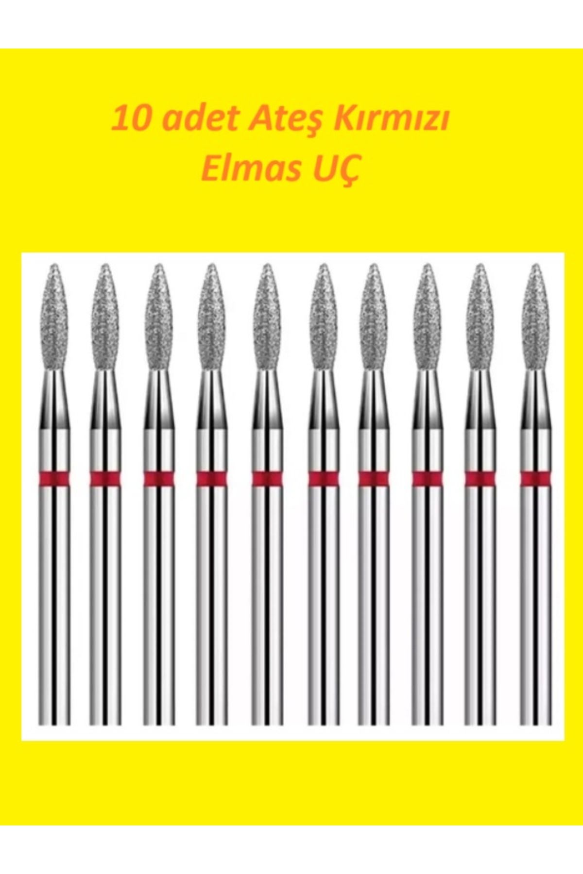 Helios 10 Adet Elmas Kuru Manikür Törpü Makinası Ucu Freze Ateş Uç Kırmızı