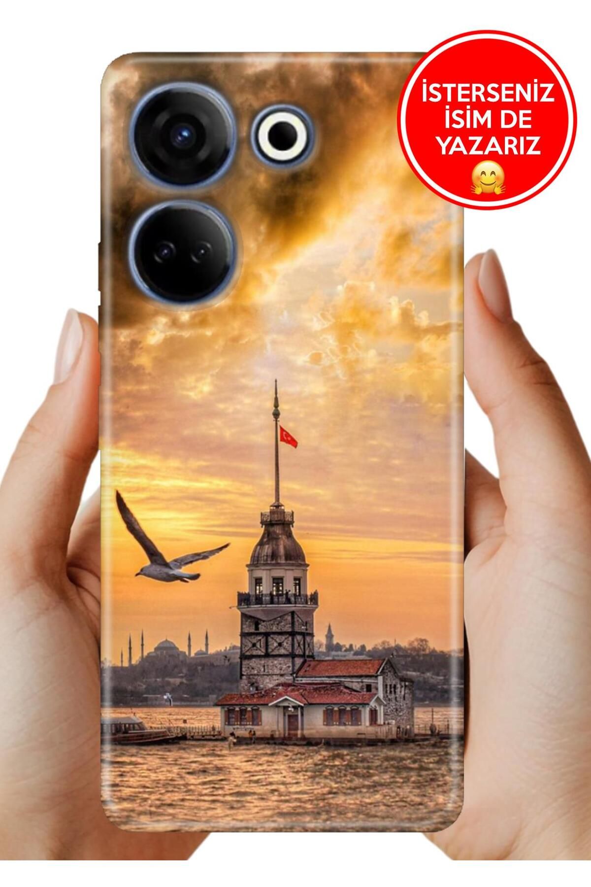 TECNO Camon 20 (CK6n) Kılıf Kamera Korumalı Full Desen Arka Silikon Kız Kulesinde