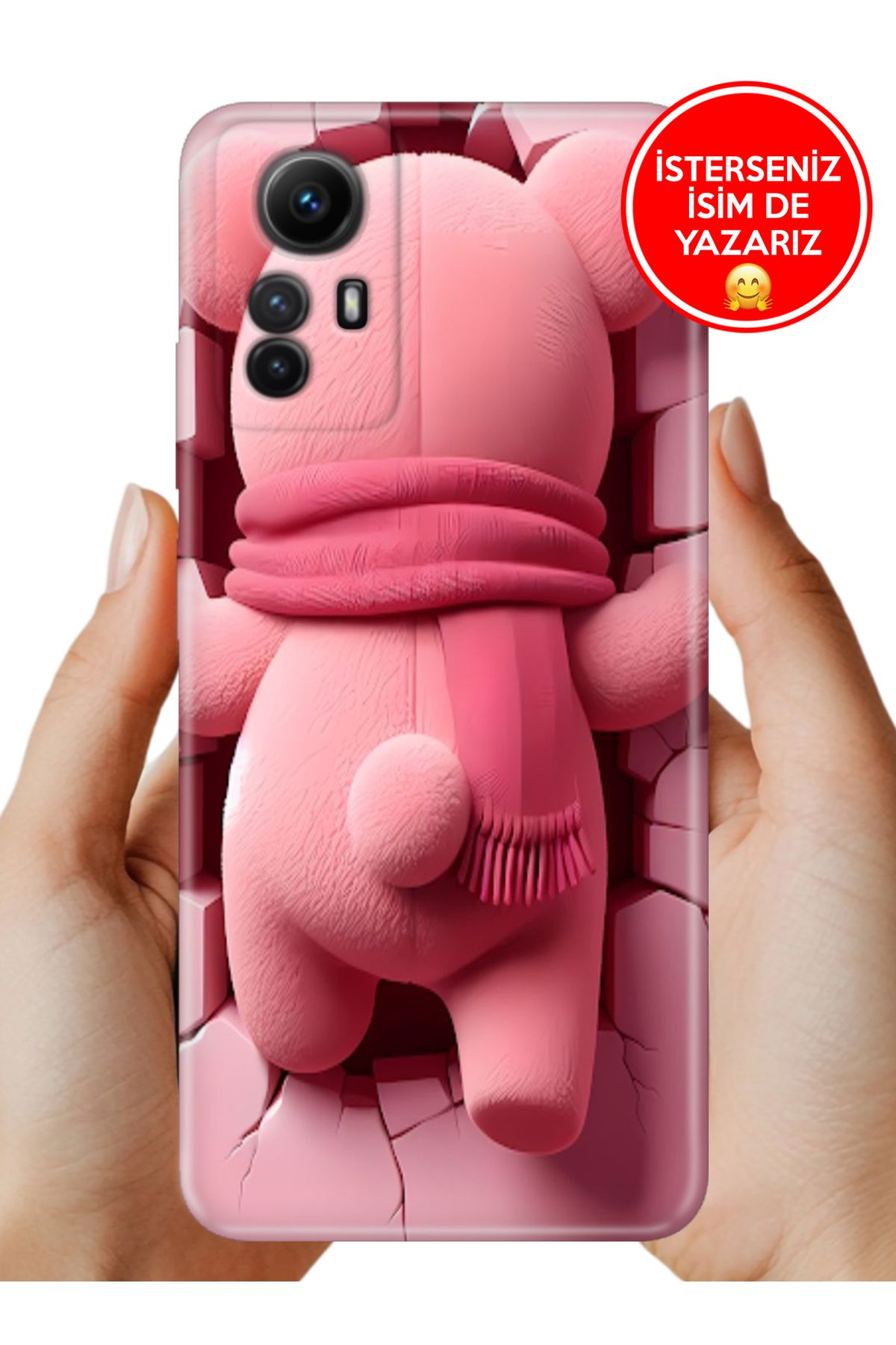Cekuonline Xiaomi Redmi Note 12s Kılıf Desenli İsimli / İsimsiz Silikon Pink-Bear