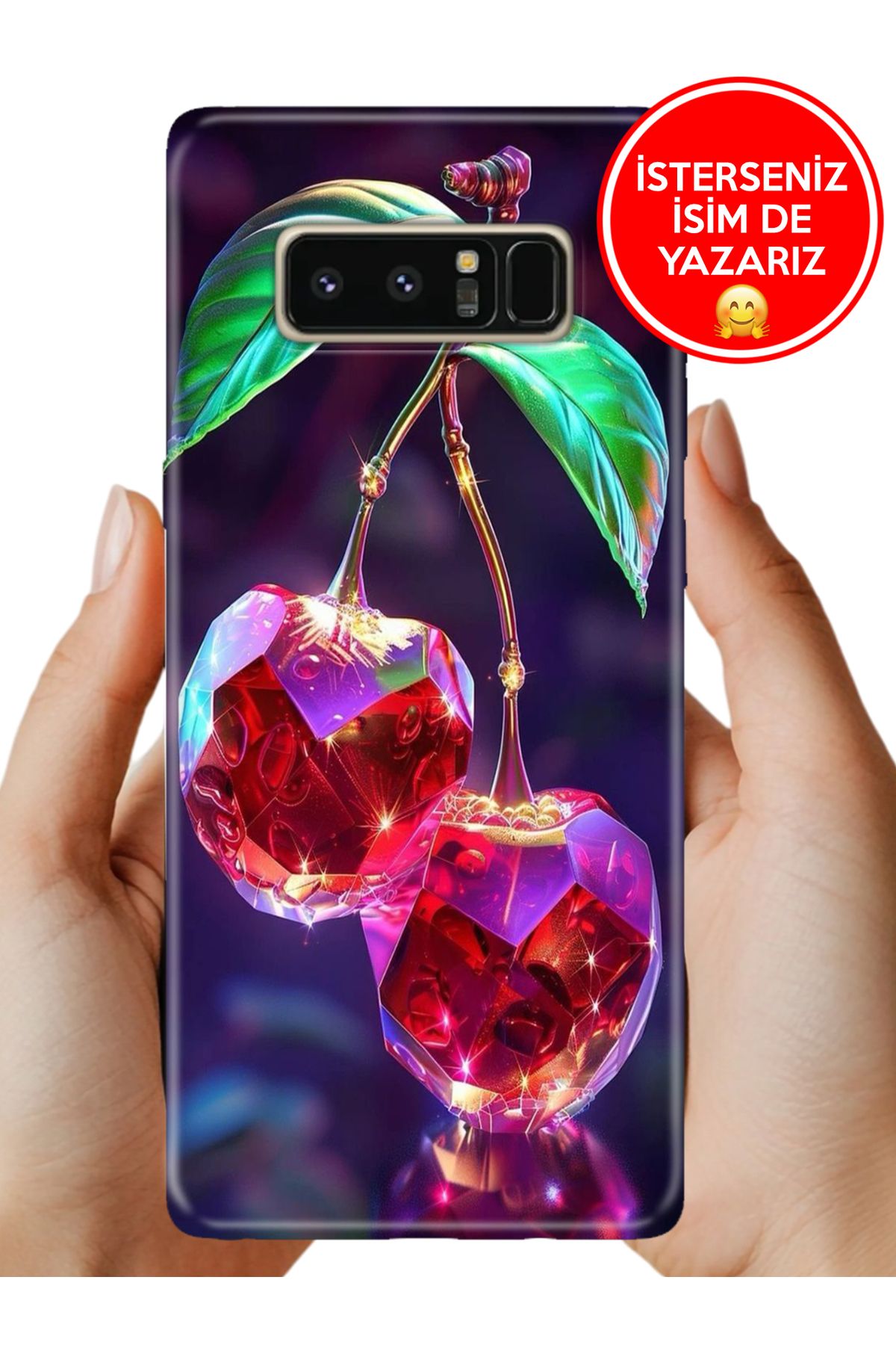 Cekuonline Galaxy Note 8 Kılıf Kamera Korumalı Full Desen Arka Silikon Kristal Kiraz