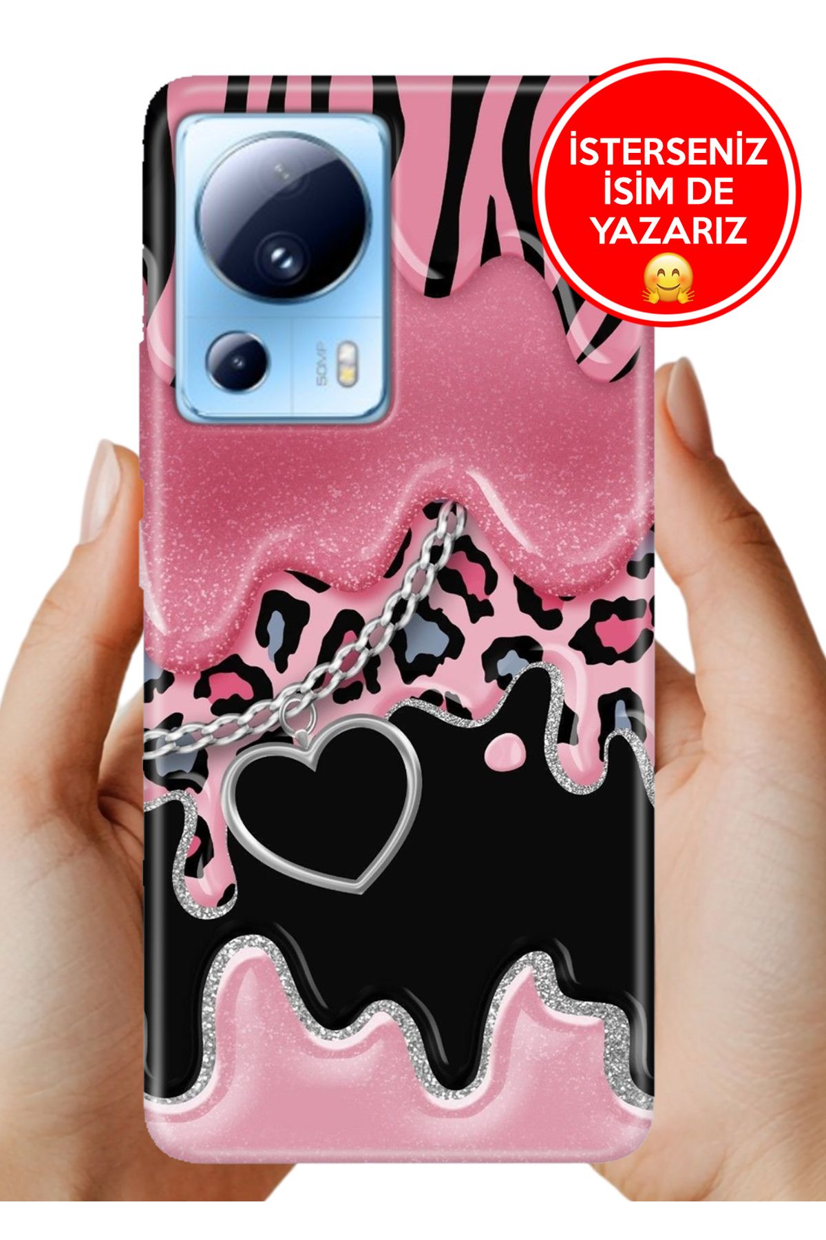 Cekuonline Xiaomi Mi 13 Lite Kılıf Tam Rubber Esnek Silikon Full Koruma Society Kalp