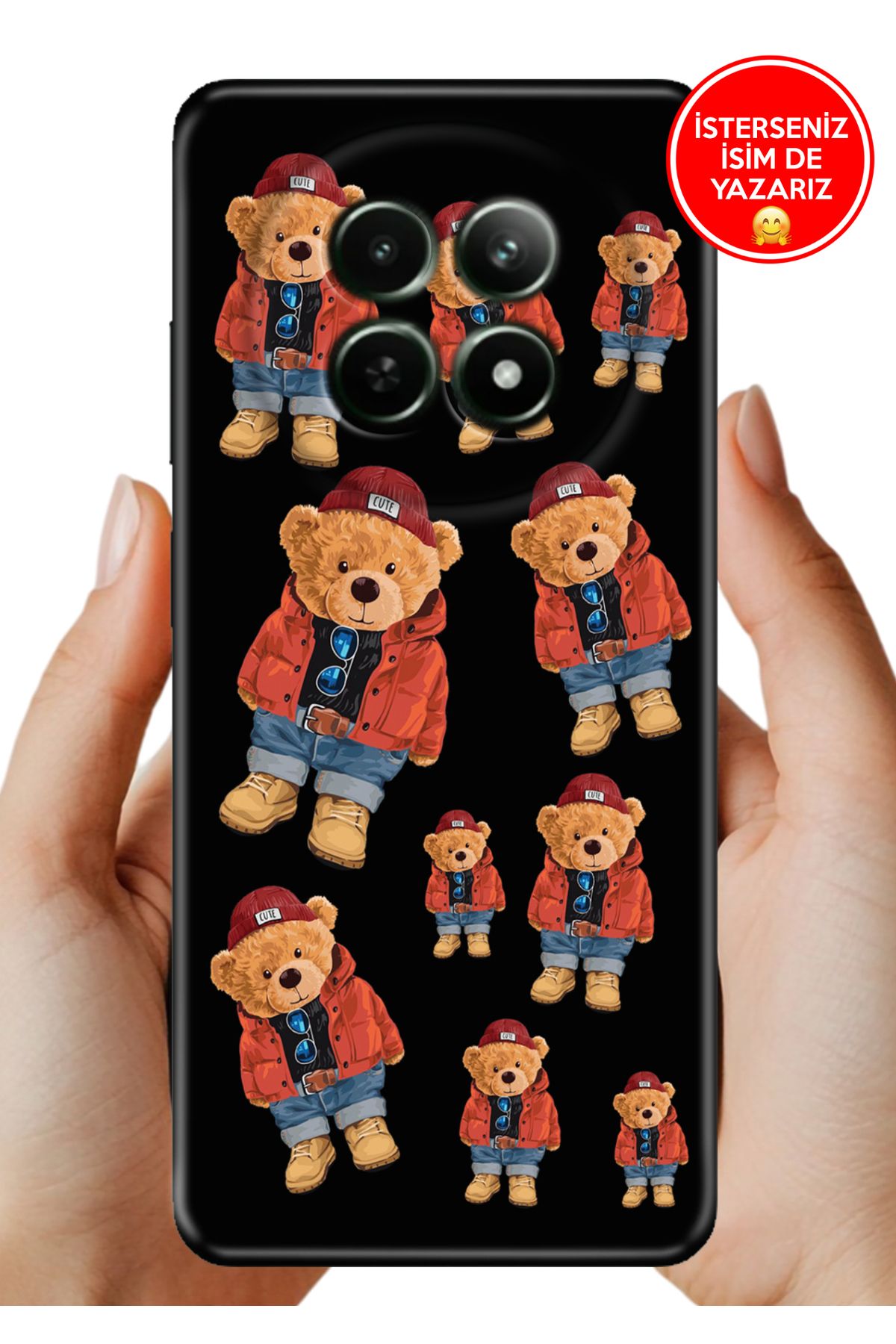 realme 12+ Plus Kılıf Cekuform Desenli Art Silikon Bear Teddy