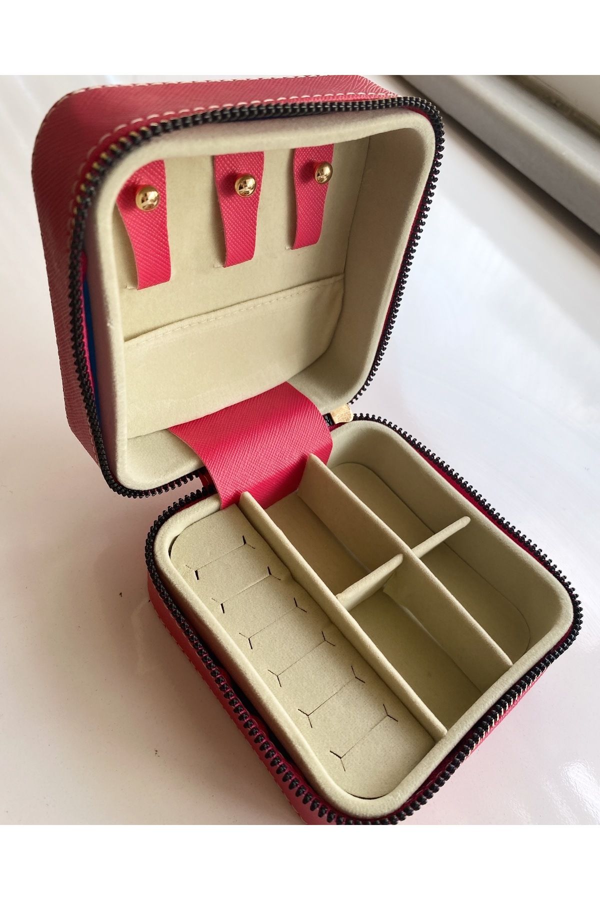 simurg jewellery Kare Pembe Renkli Takı Çantası