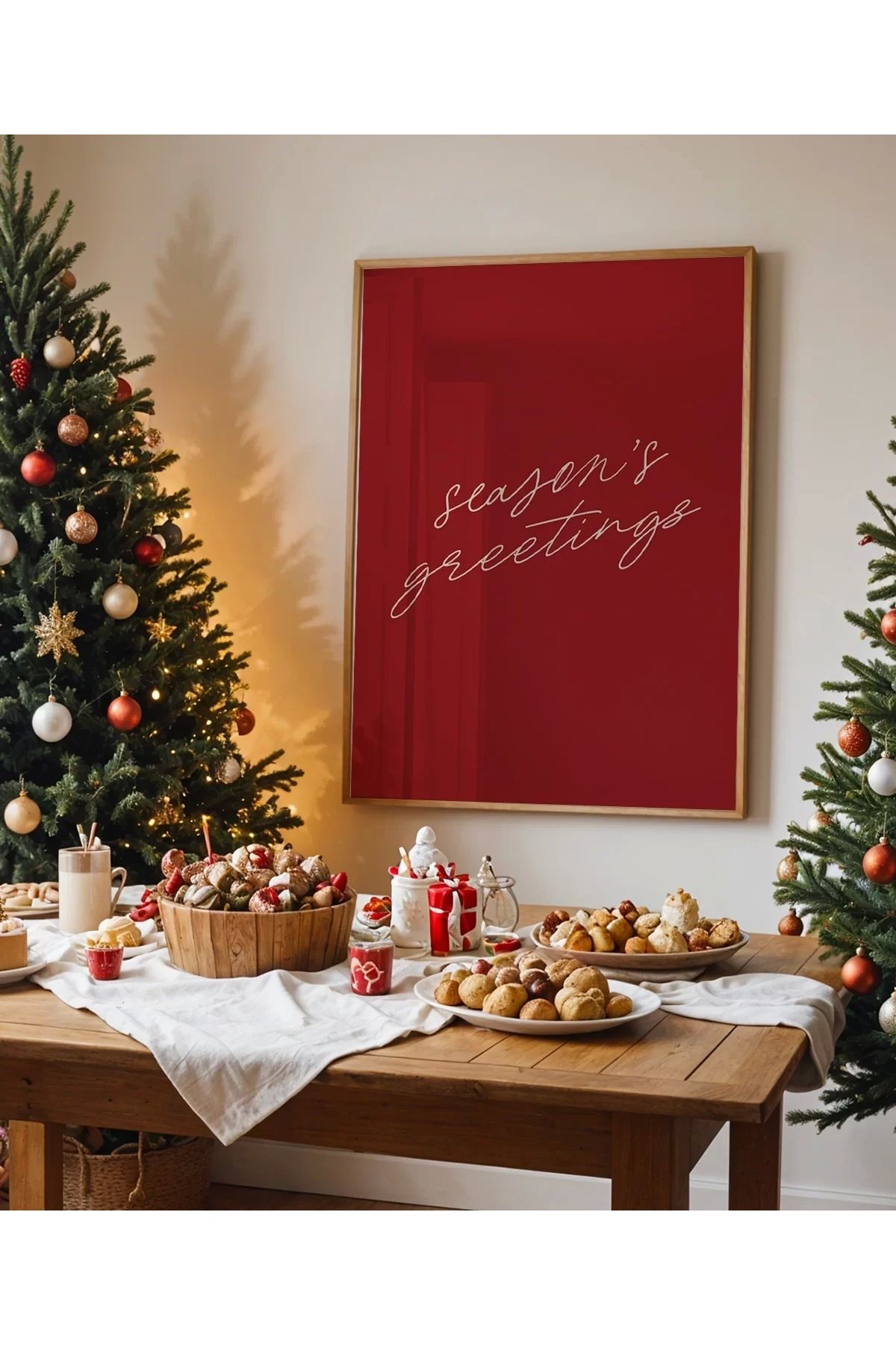 VOGLOO Çerçevesiz Poster Season's Greetings Kırmızı Yılbaşı