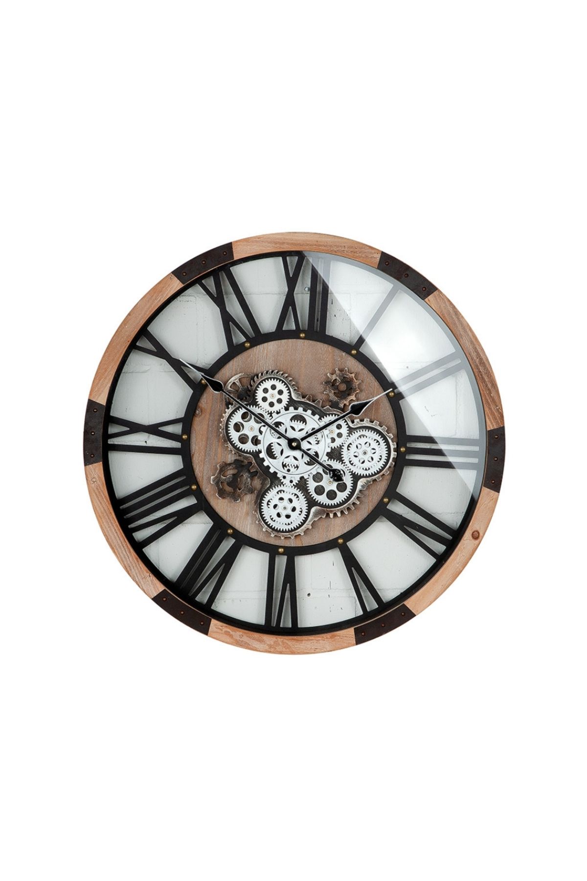 Gilde Gılde Duvar Saati Yuvarlak Dişli Motifi Metal Siyah Doğal Renkler L.8 Cm D.68 Cm