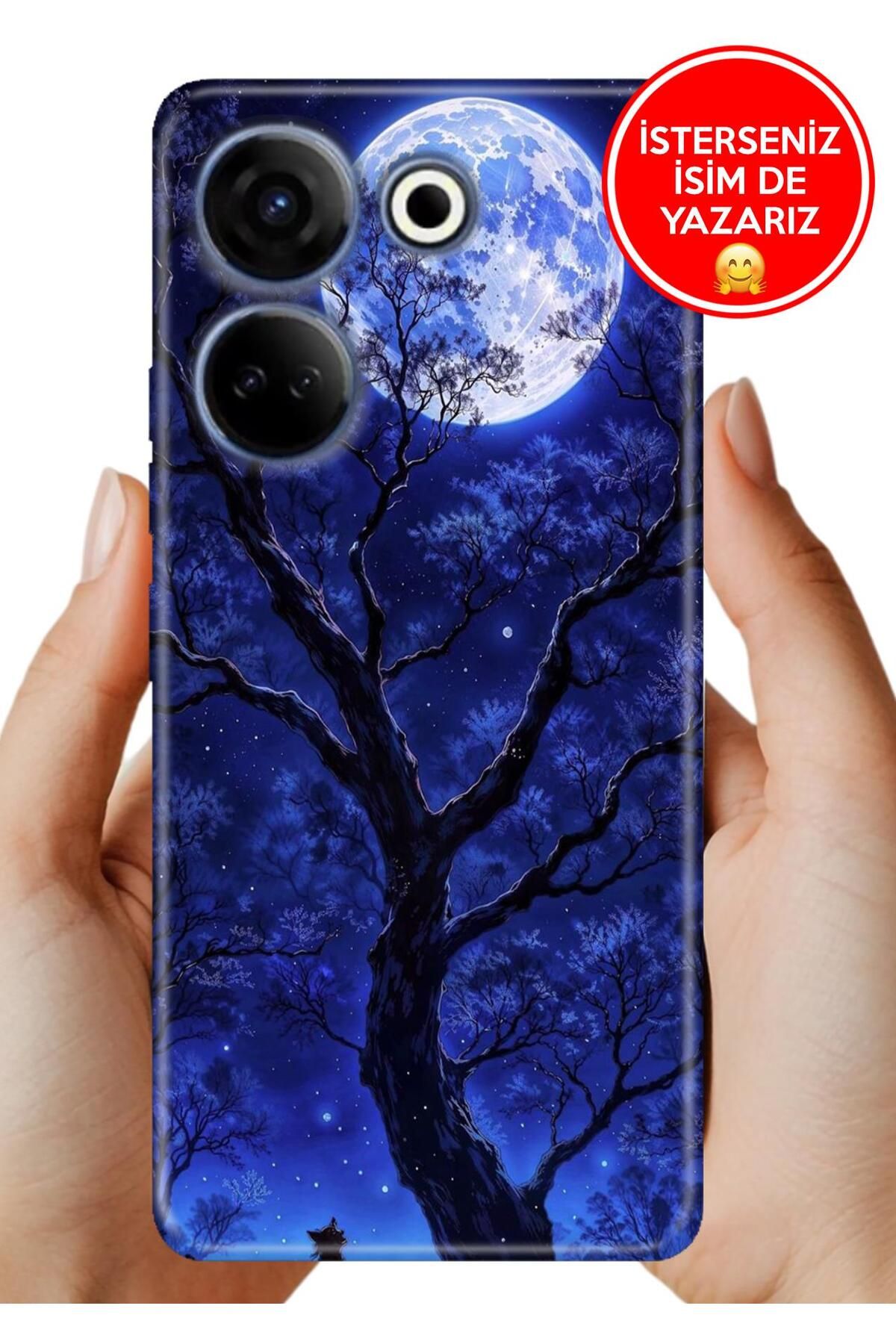 TECNO Camon 20 (CK6n) Kılıf Kamera Korumalı Full Desen Arka Silikon Korkutan Dolunay