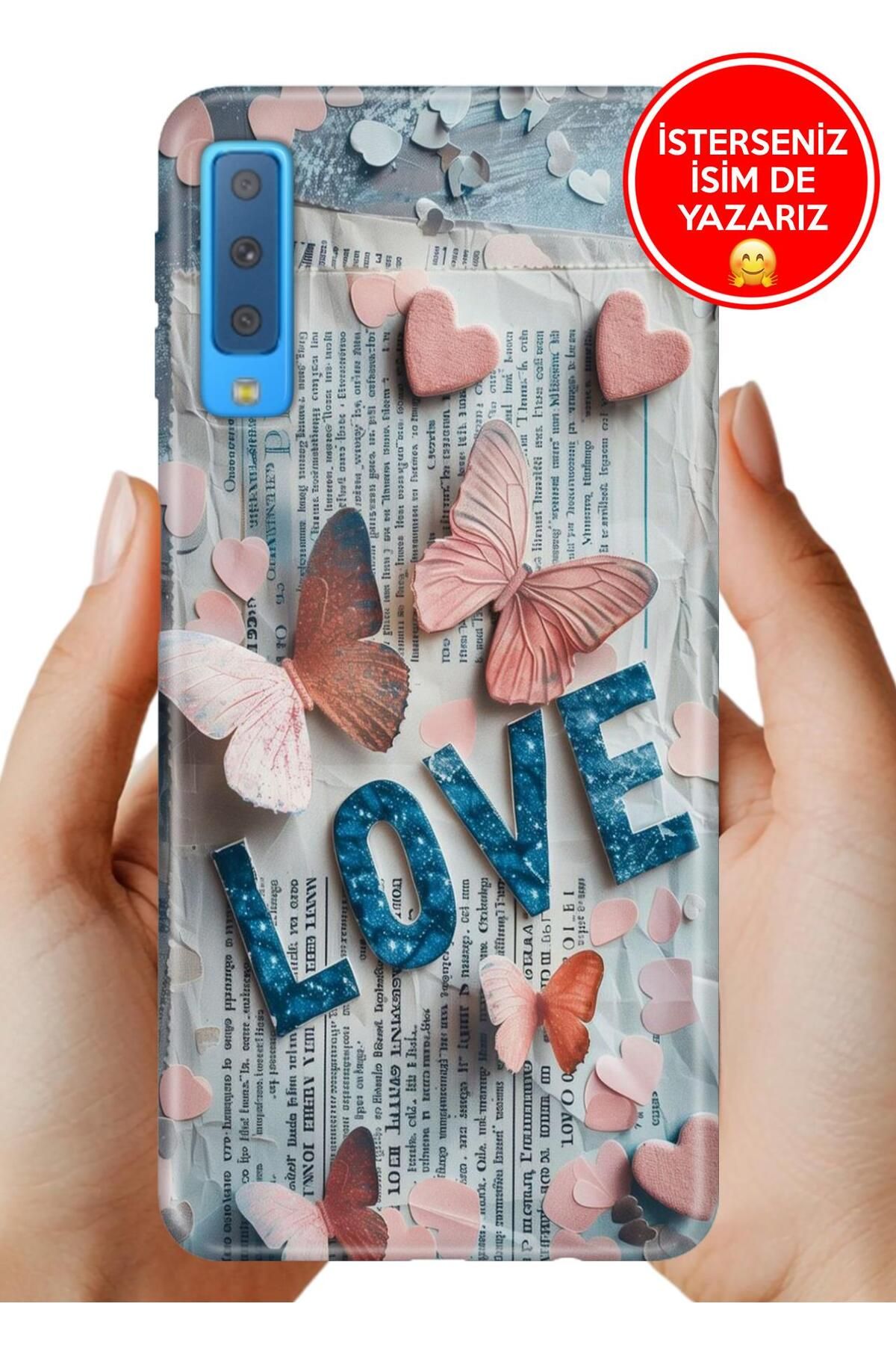 Cekuonline Samsung Galaxy A7 2018 Kılıf Desenli Baskılı Kamera Korumalı ZRR Silikon LovePainting