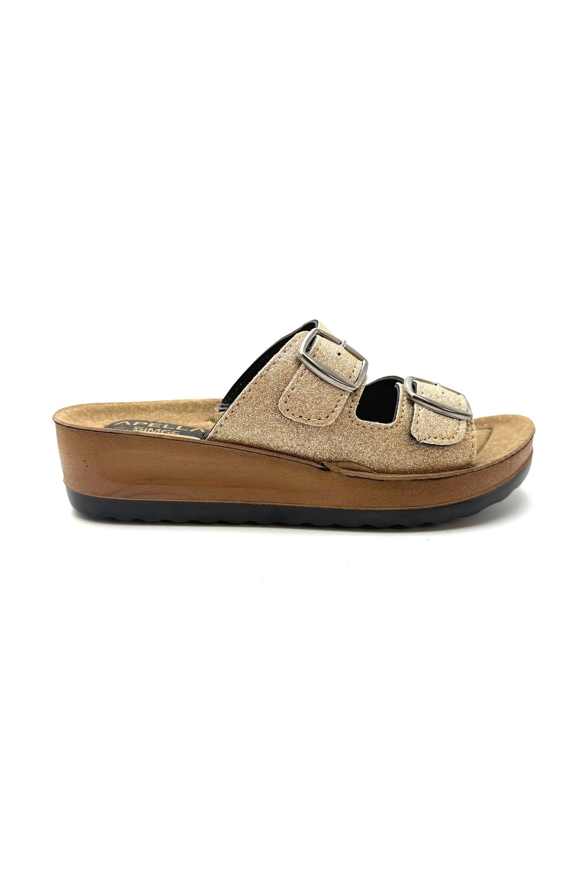 İYİSİNDEN SHOES Simli Tokalı Kadın Terlik çift tokalı Ortapedik kadın terlik