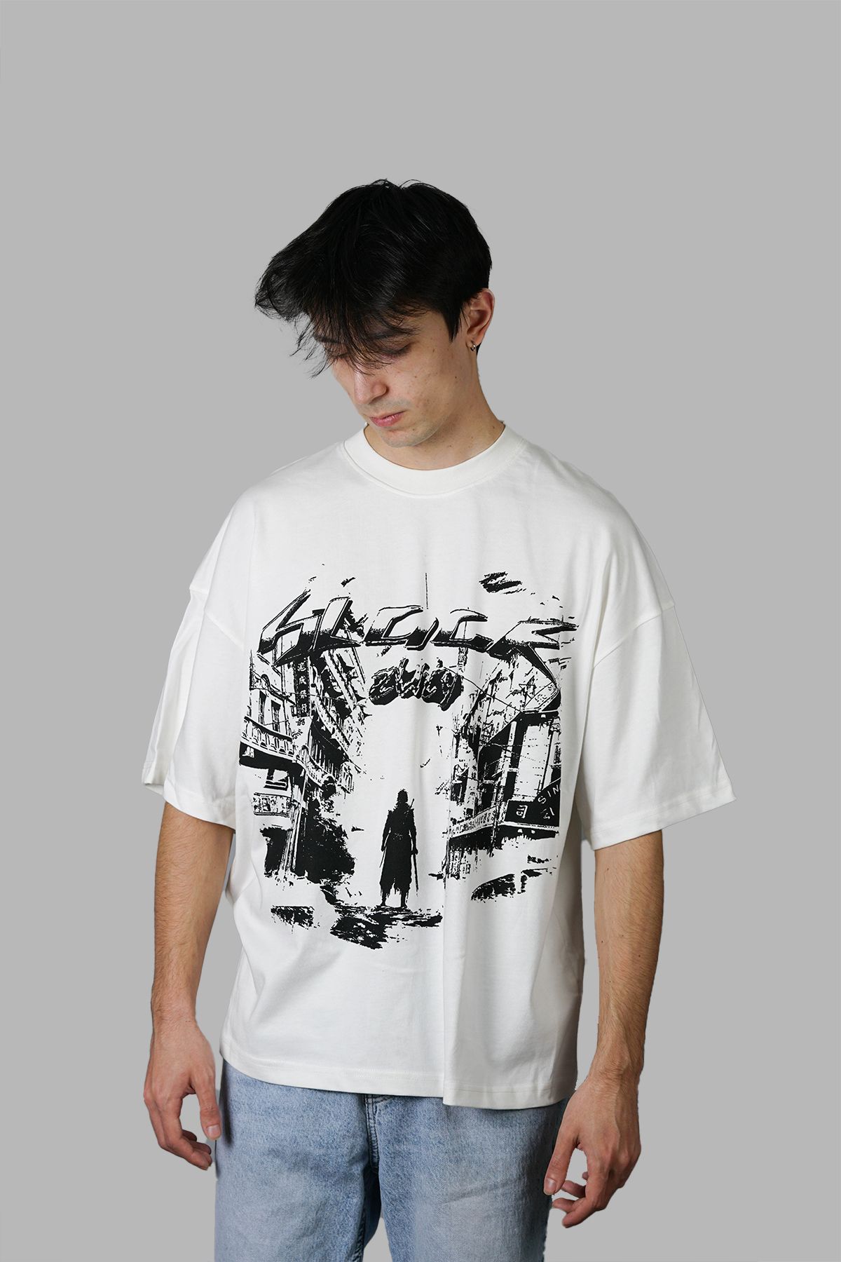 ZUTY Unisex Oversize Geniş Kesim %100 Pamuk Yumuşak Dokulu Tasarım Bisiklet Yaka Tişört