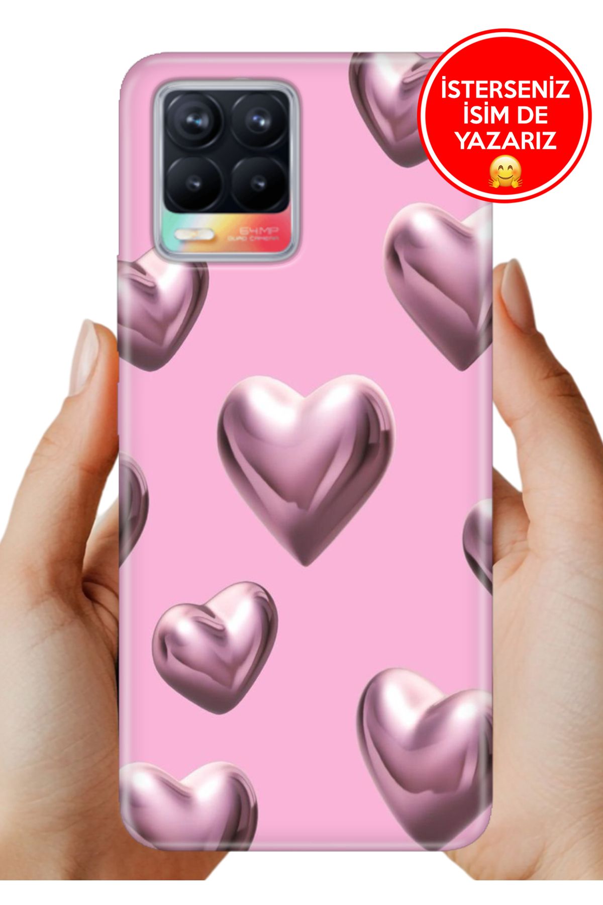 realme 8 / 8 Pro Kılıf Realme Desenli İsimli / İsimsiz Silikon Platin Kalp