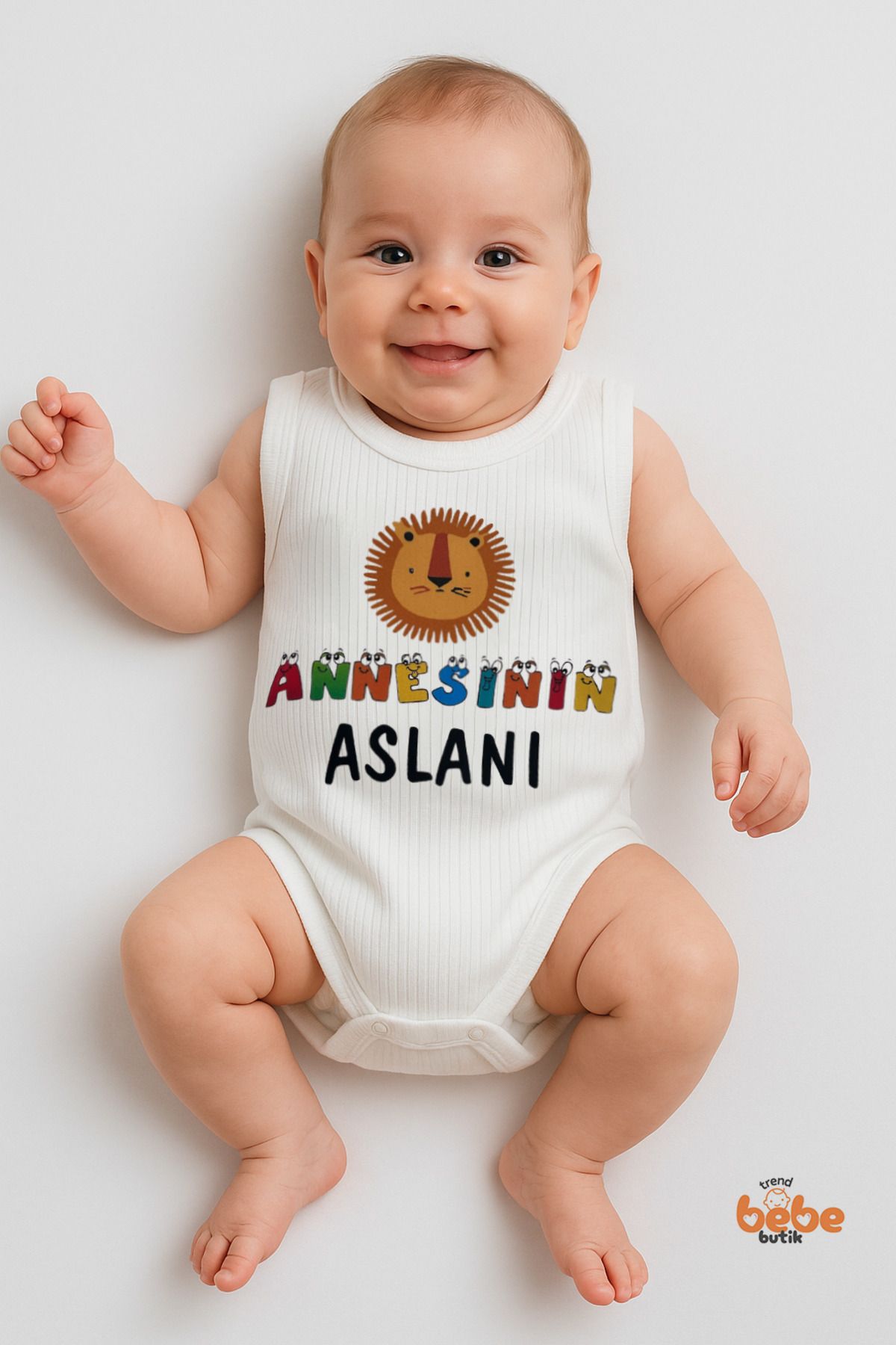 Trend Bebe Butik Annesinin Aslanı Yazılı Bebek Çıtçıtlı Zıbın Body | 6-36 Ay | %100 Pamuk Yazlık Atlet Tulum