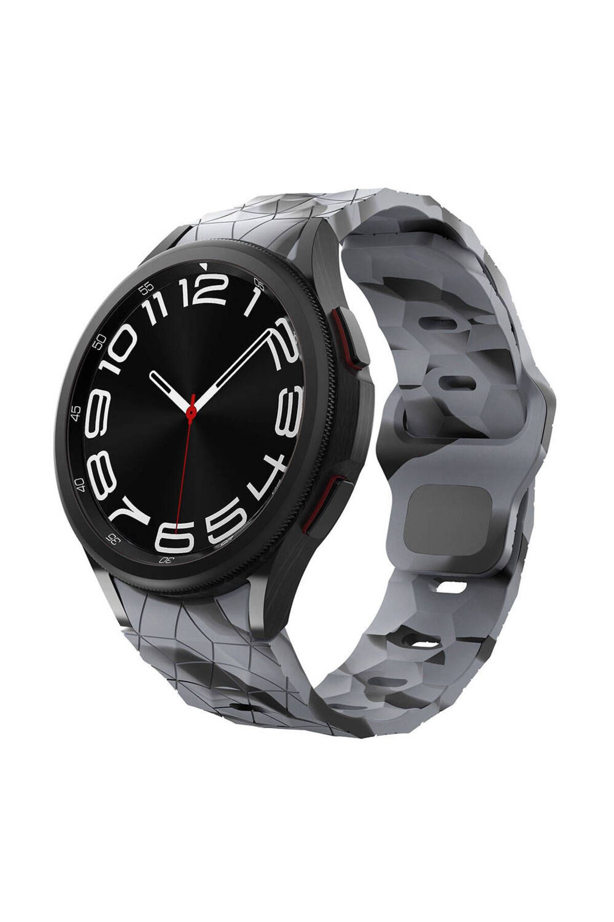 HİGUERA Galaxy Watch 5 40mm HGEA KRD-116 20mm Futbol Desenli Spor Tasarımlı Silikon Kordon-Siyah-Gri