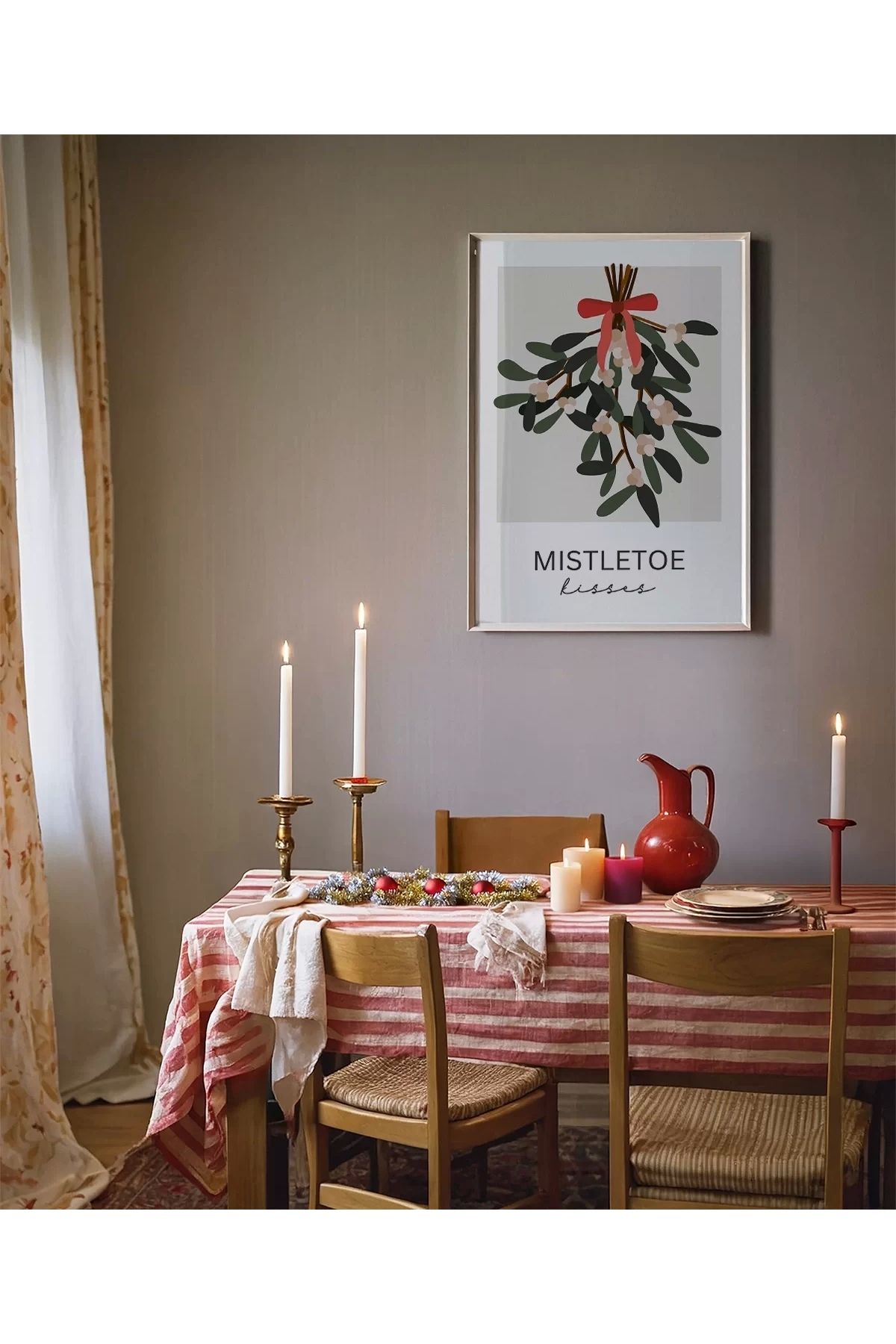 VOGLOO Çerçevesiz Poster Yılbaşı Sofrasına Özel Mistletoe