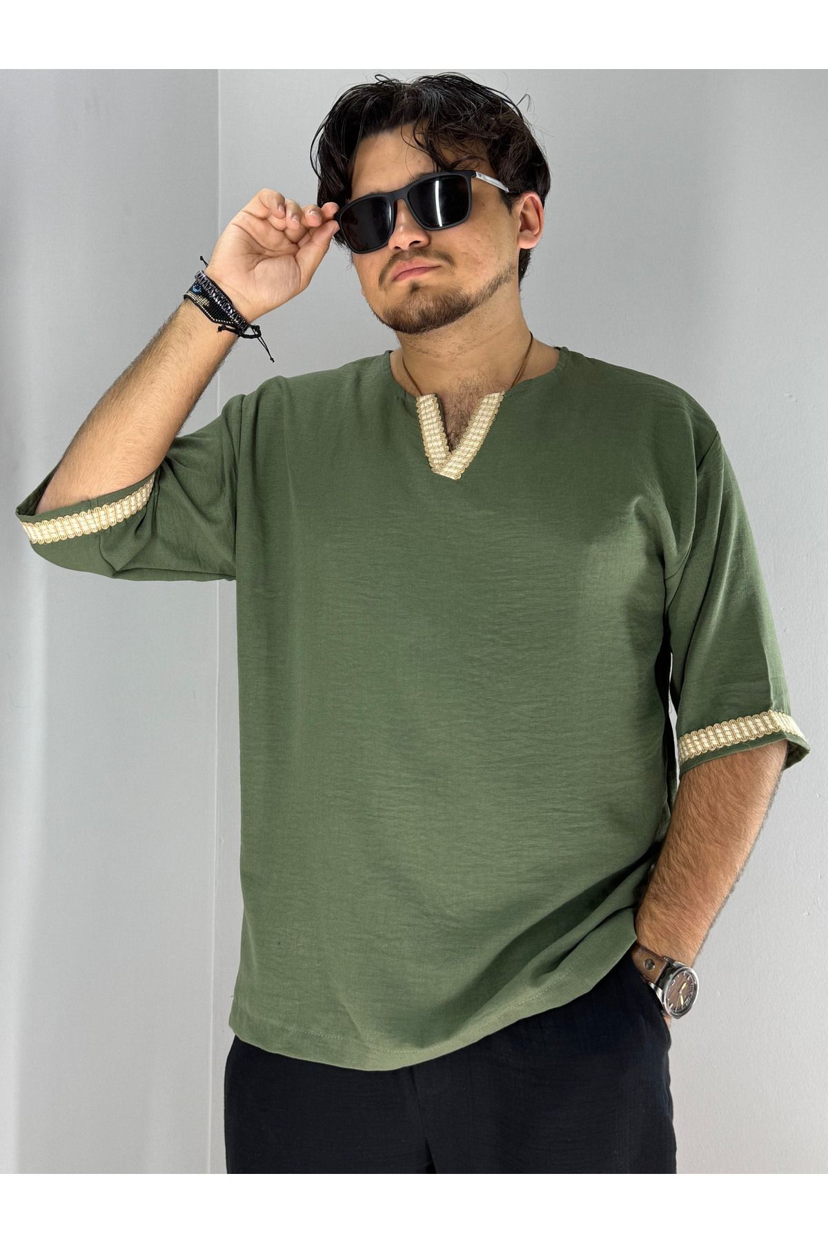 MARESHAL Müsli Hasır Yaka ve Cep Detaylı T-Shirt (Haki)
