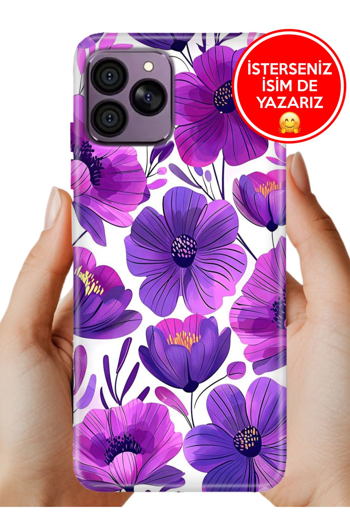 Hikıng A41 Kılıf Desenli Baskılı Kamera Korumalı ZRR Silikon Mor Çiçekler