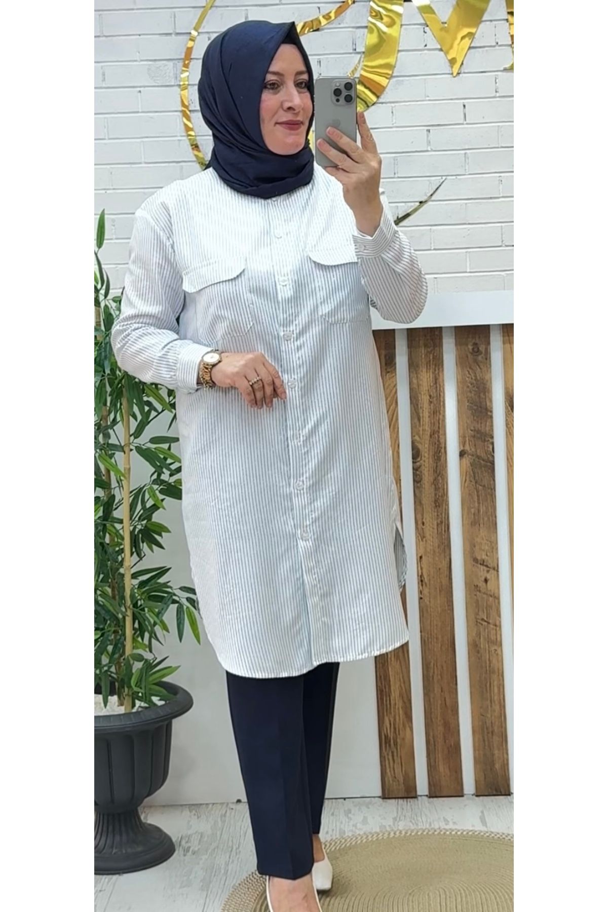 Meryemce Butik PAMUKLU ÇİZGİLİ UZUN TUNİK
