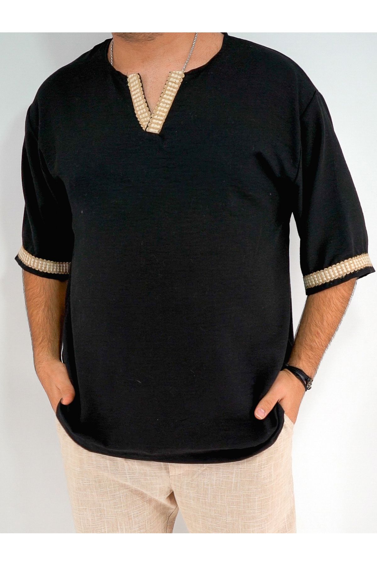 MARESHAL Müsli Hasır Yaka ve Cep Detaylı T-Shirt (Siyah)