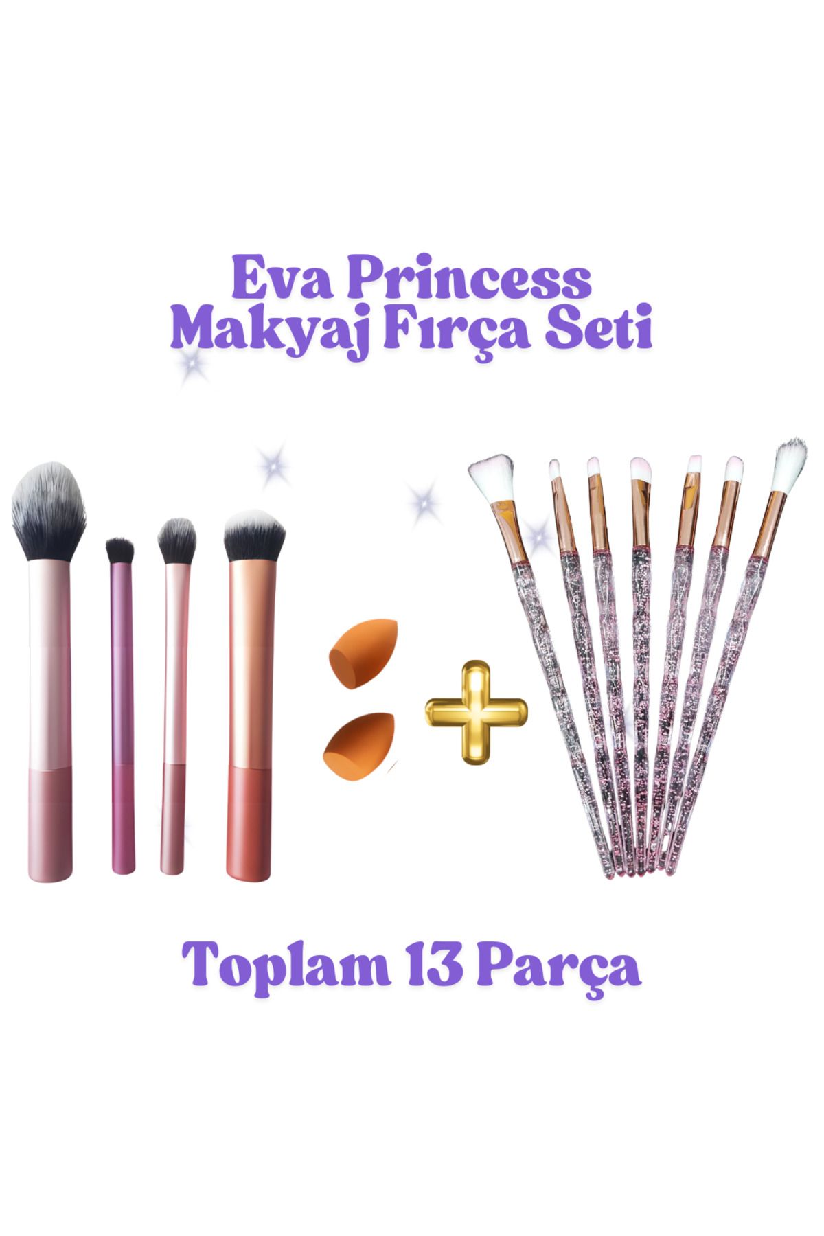 Eva Princess 13 Parça Makyaj Fırçası Seti -Allık+Fondöten+Far+Aydınlatıcı+Kapatıcı