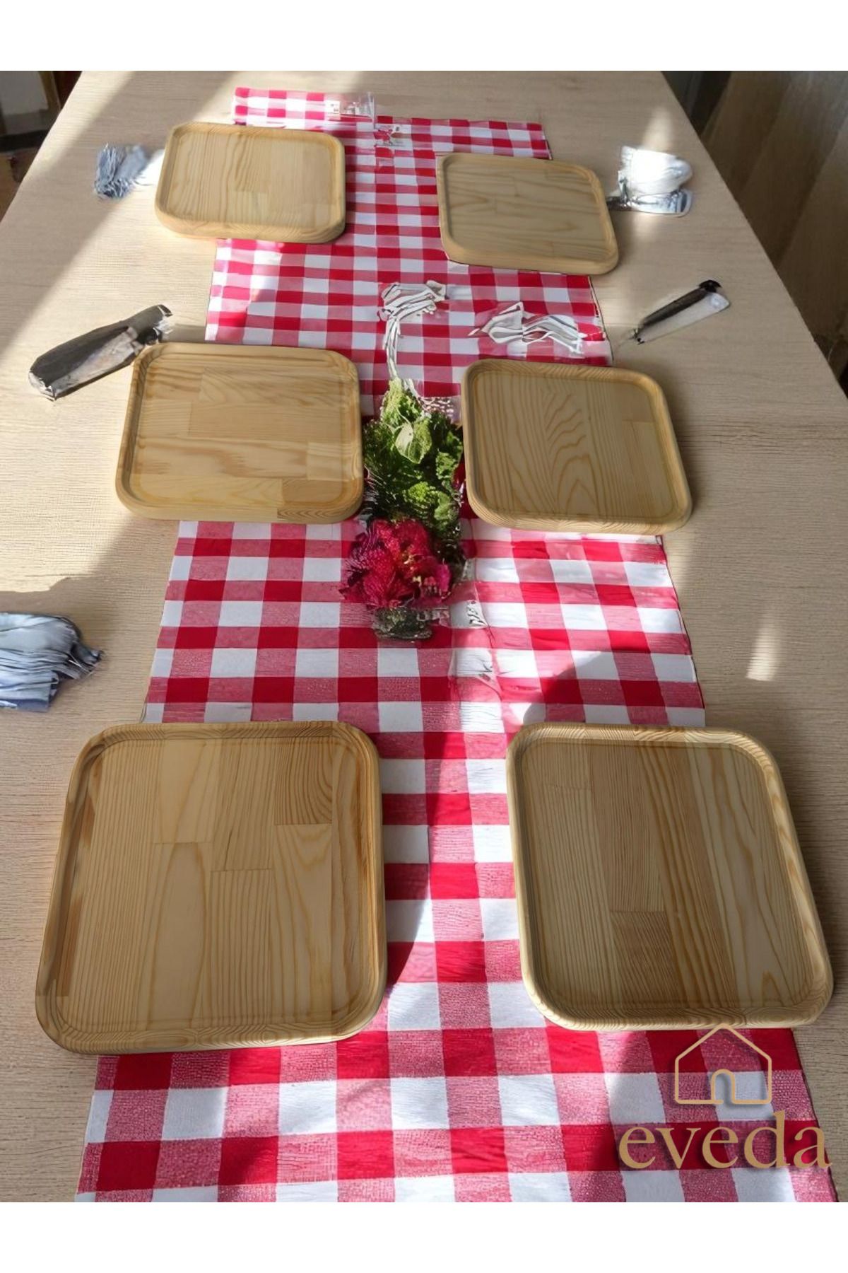 Eveda Çam Kare Tabak 6lı