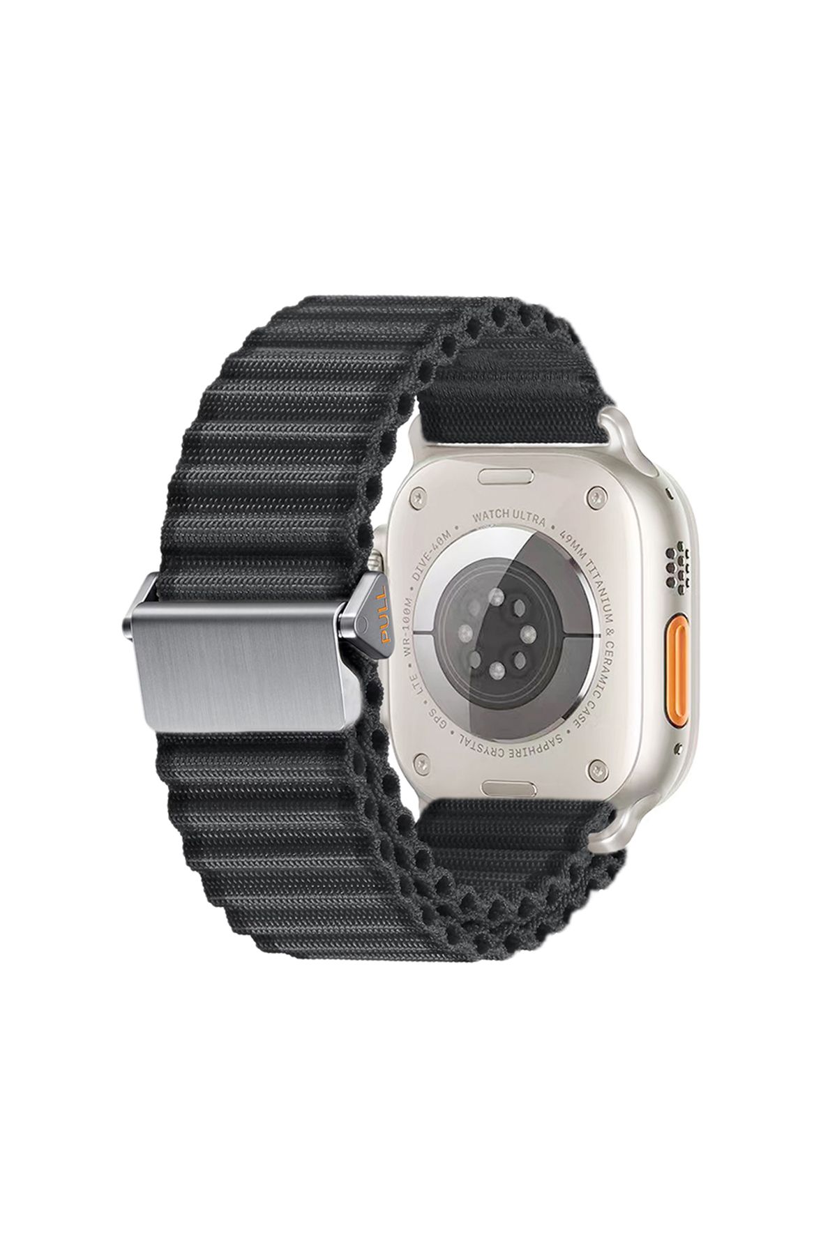 HİGUERA Watch Ultra 49mm Uyumlu HGEA KRD-123 Naylon Kumaş Hasır Örgülü Kordon-Siyah