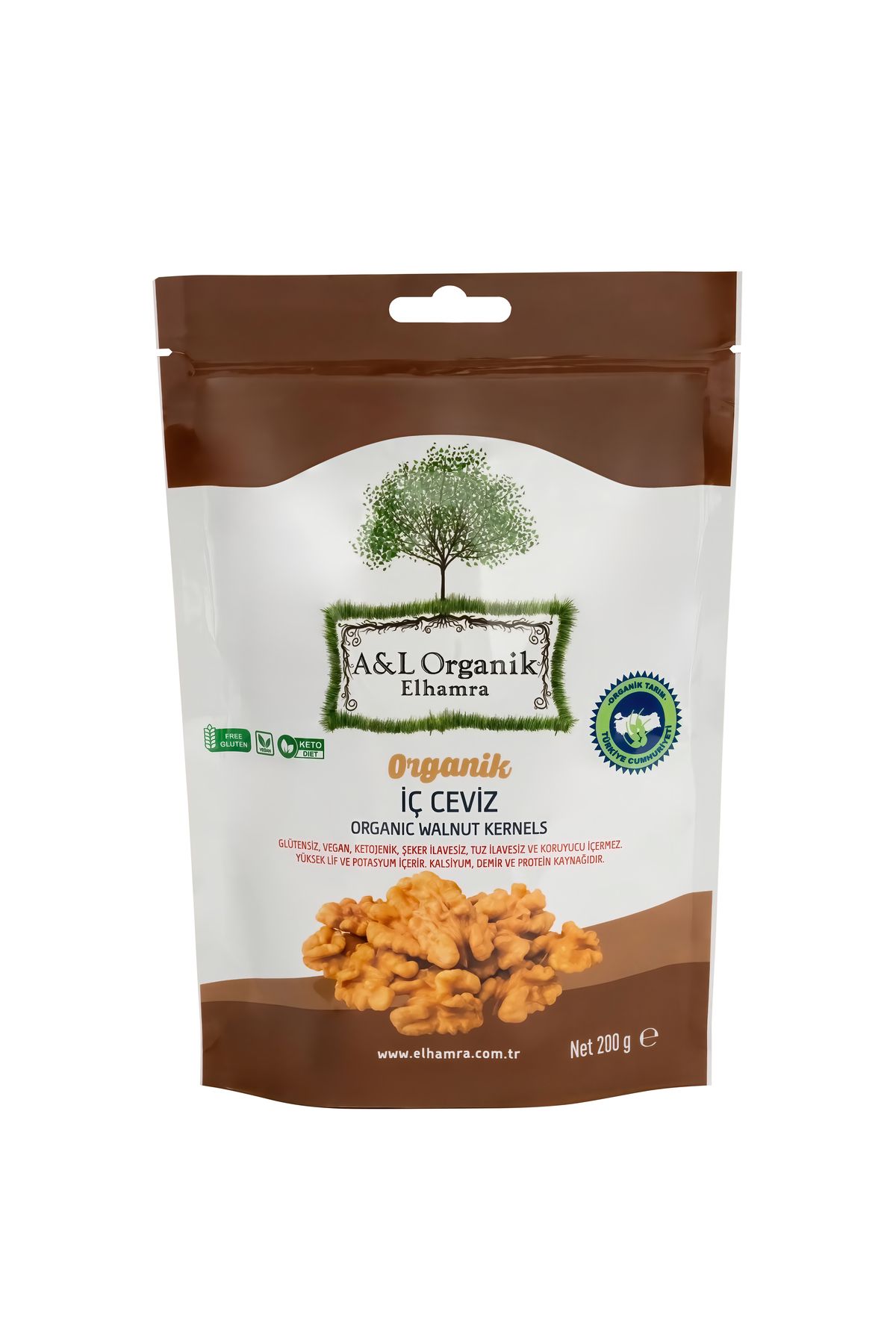 A&L ORGANİK ELHAMRA ORGANİK SERTİFİKALI İÇ CEVİZ. 200g. YERLİ ÜRÜN. ÇİĞ. GLÜTENSİZ. VEGAN. KETOJENİK.