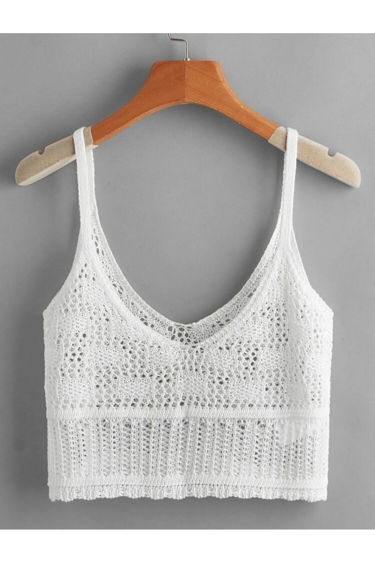 moda mh Kadın Ajurlu Askılı Crop Triko Bluz