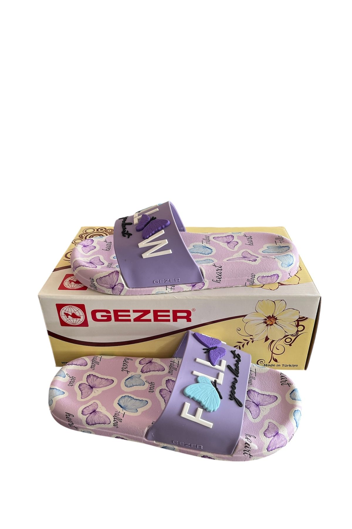 GEZER lila kelebekli günlük plaj terlik